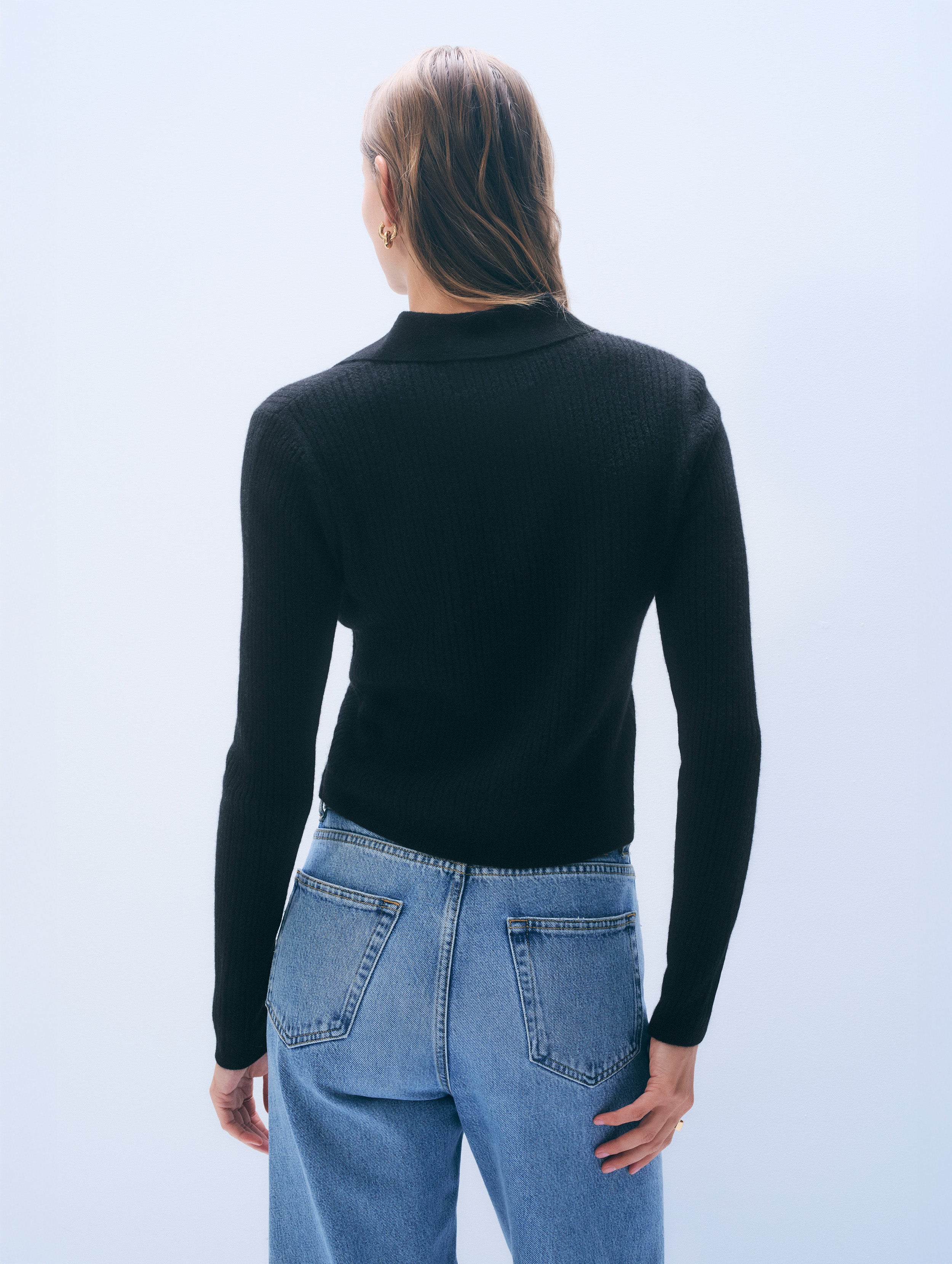 Cashmere Collared Pointelle Shirt | Black