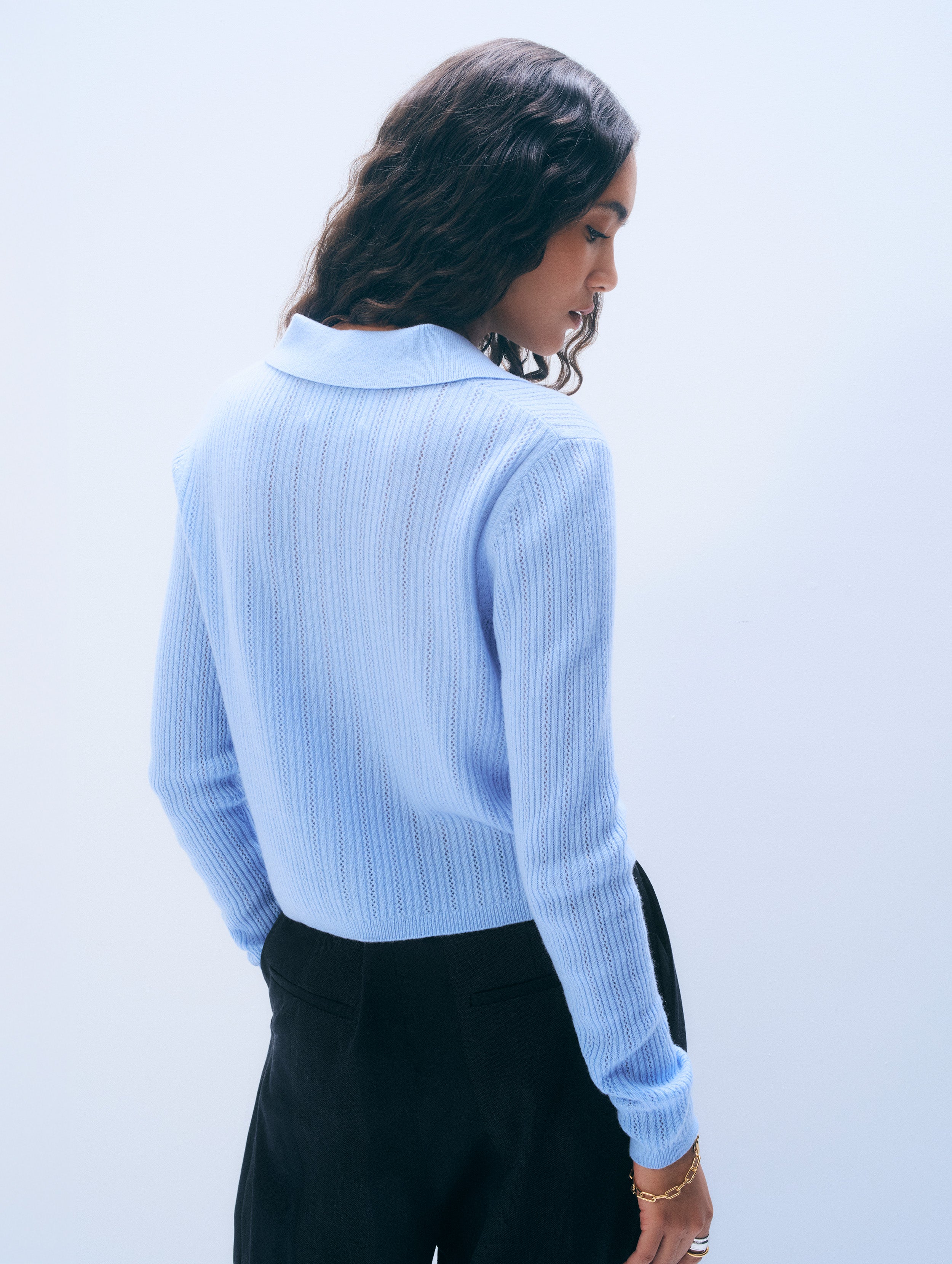 Cashmere Collared Pointelle Shirt | Blue Vapor