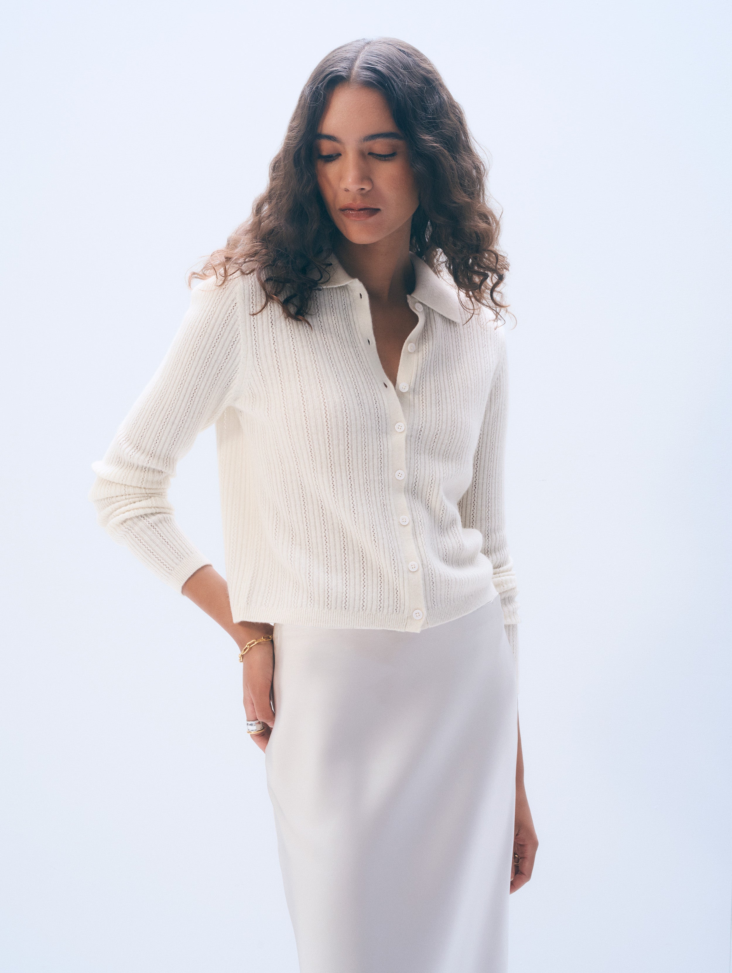 Cashmere Pointelle Shirt | Soft White
