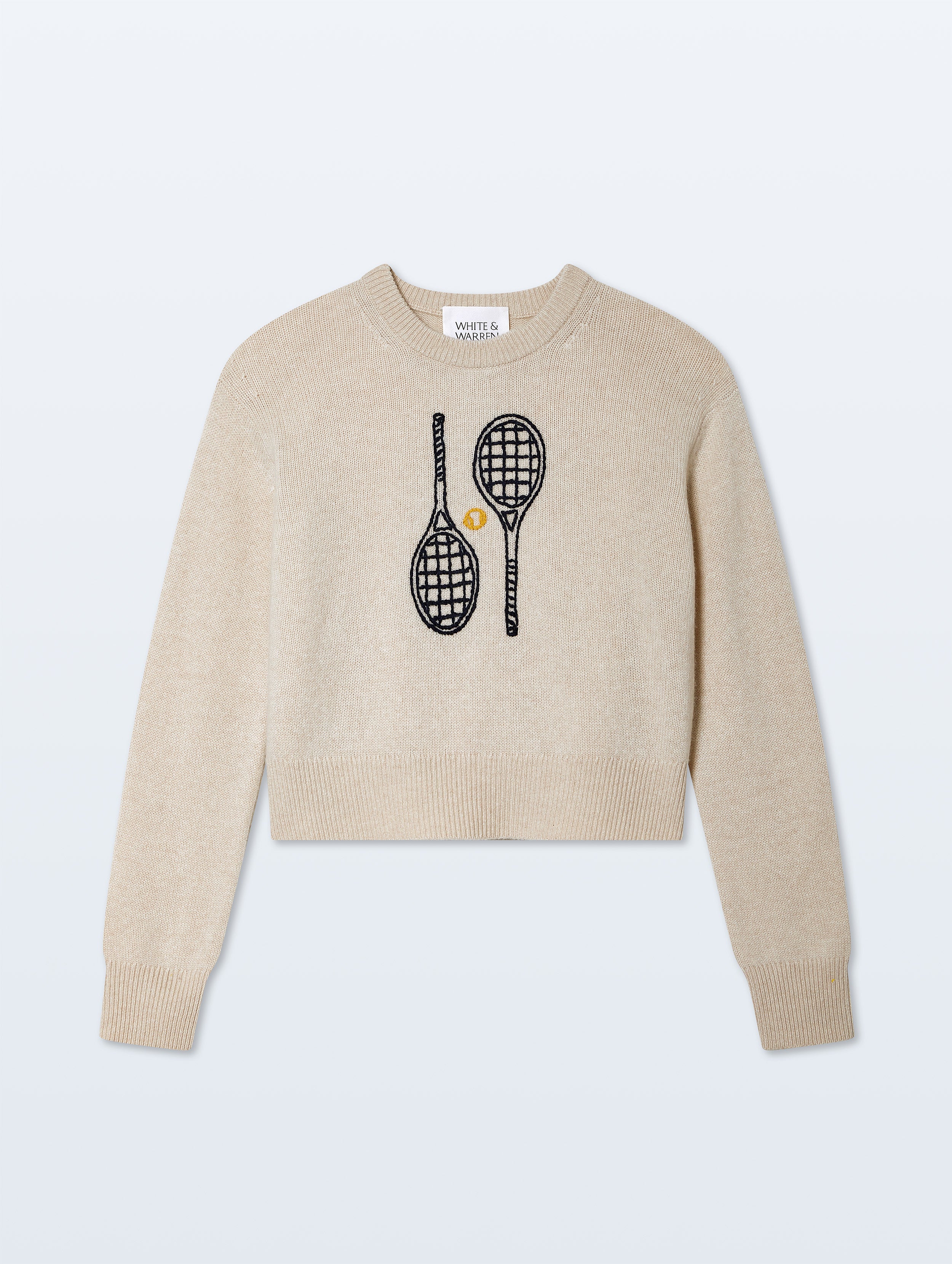 Cashmere Tennis Embroidered Sweatshirt | Soft White Combo