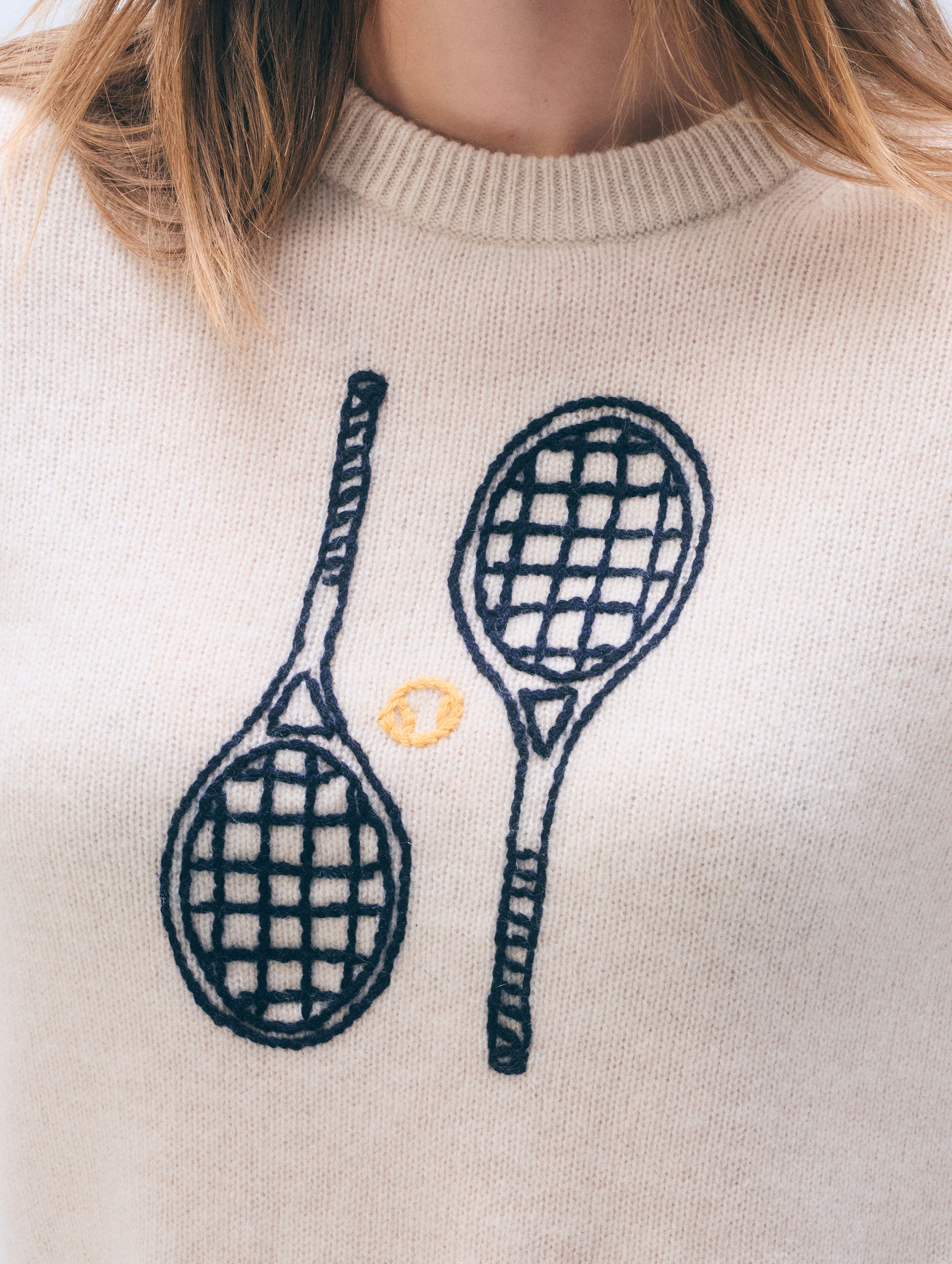 Cashmere Tennis Embroidered Sweatshirt | Soft White Combo