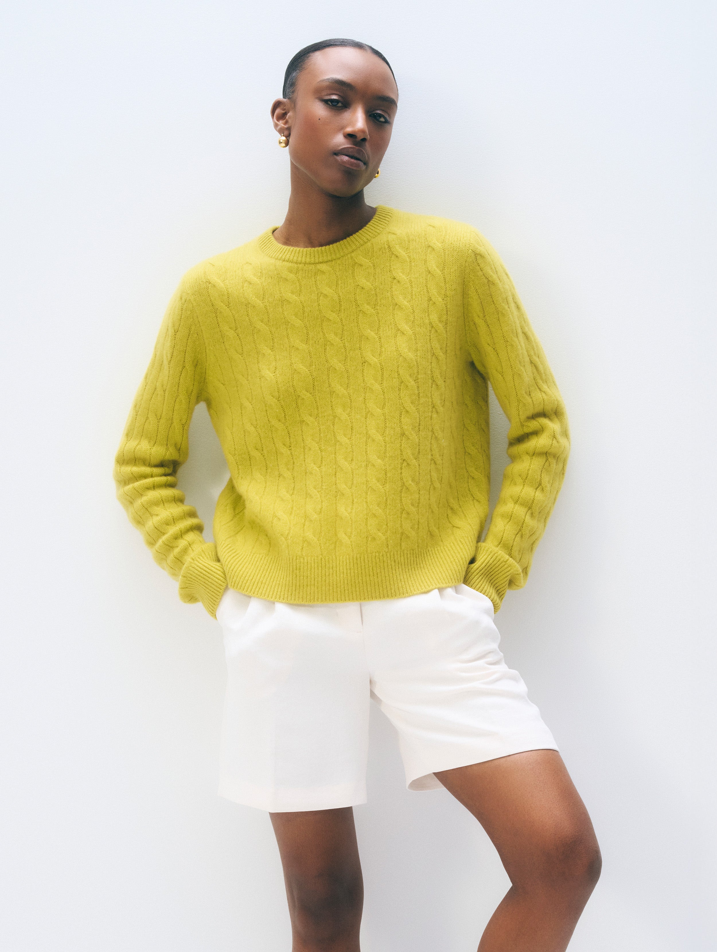 Cashmere Varsity Cable Crewneck | Citronelle