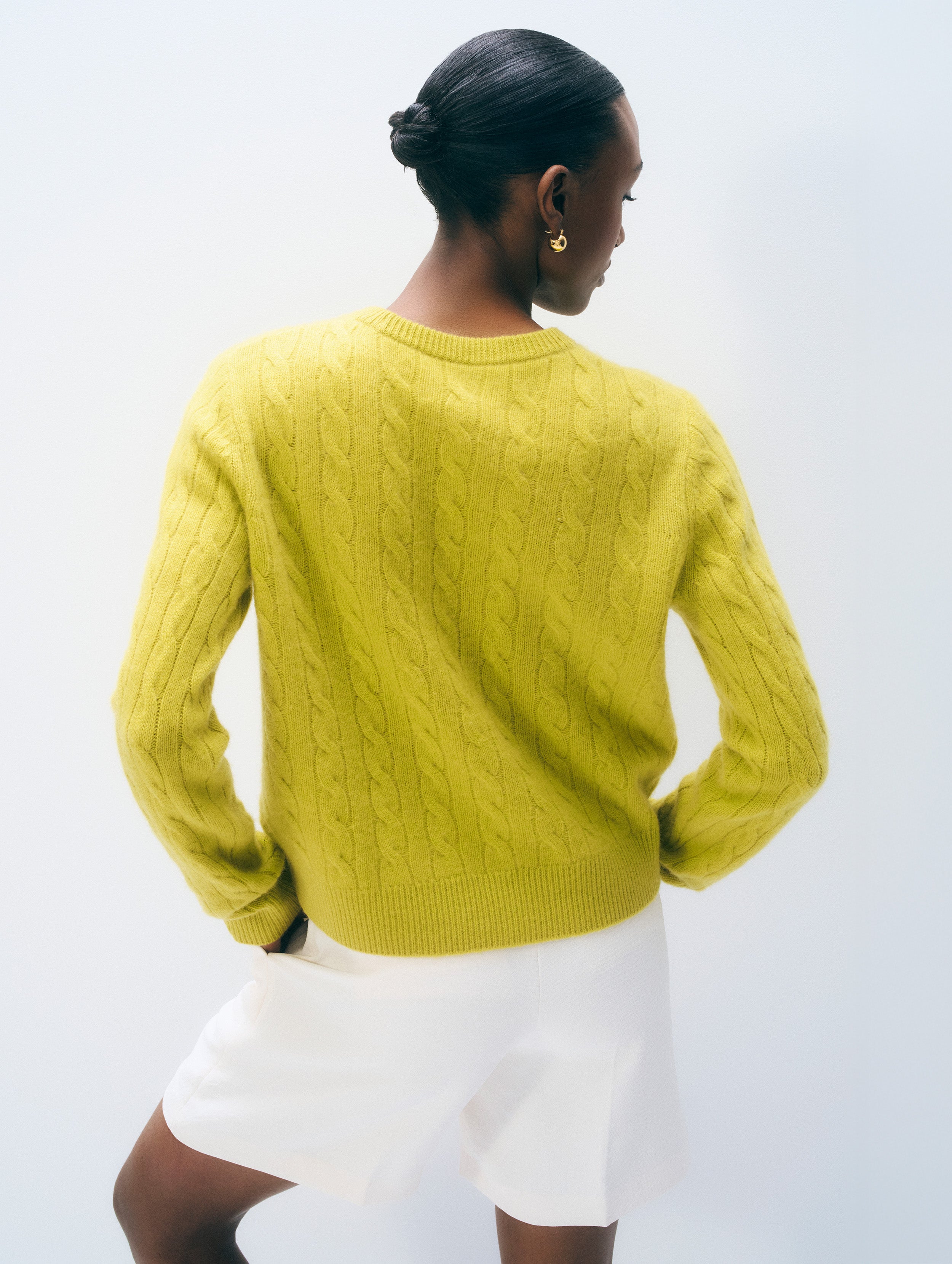 Cashmere Varsity Cable Crewneck | Citronelle
