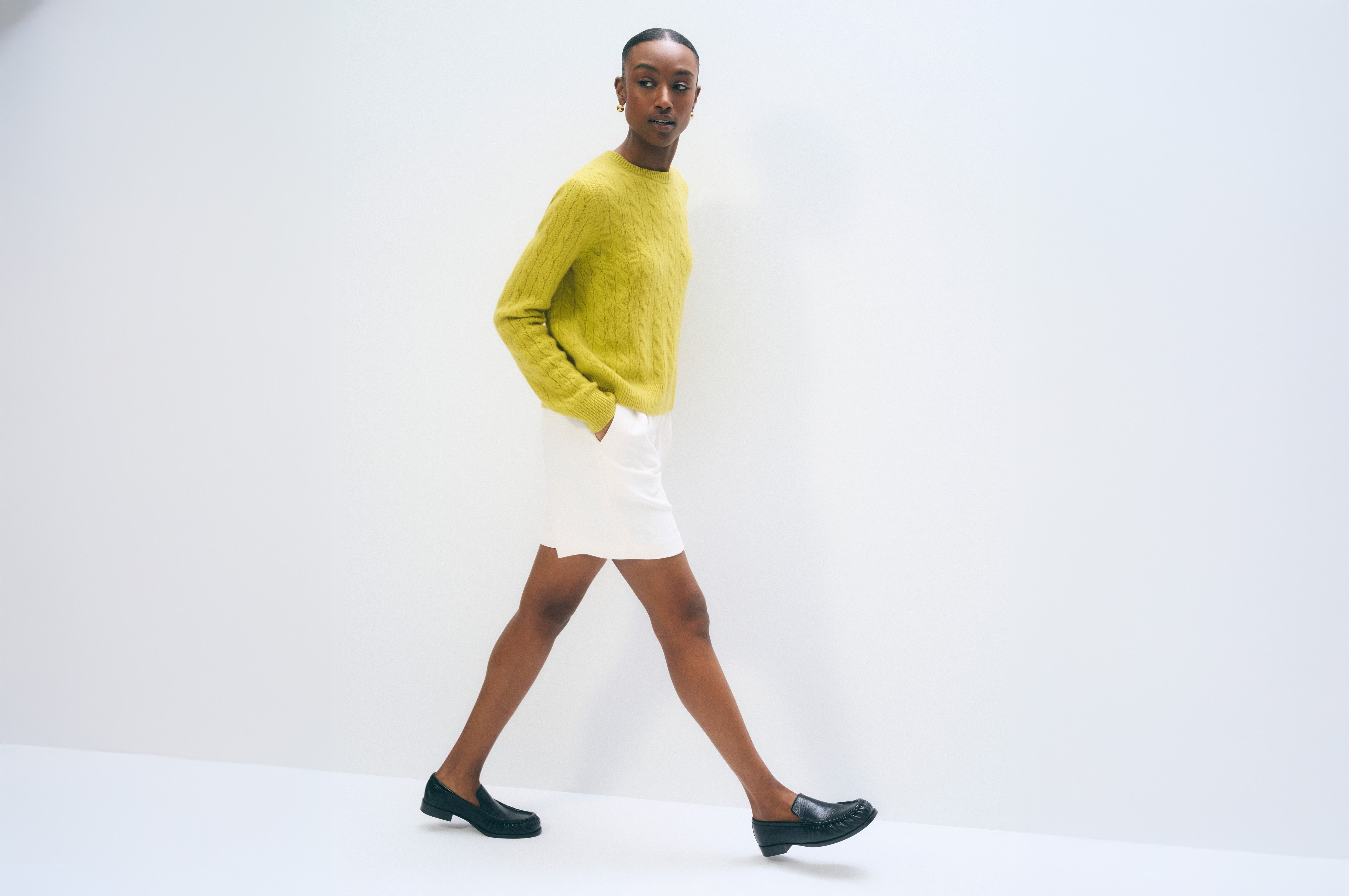 Cashmere Varsity Cable Crewneck | Citronelle