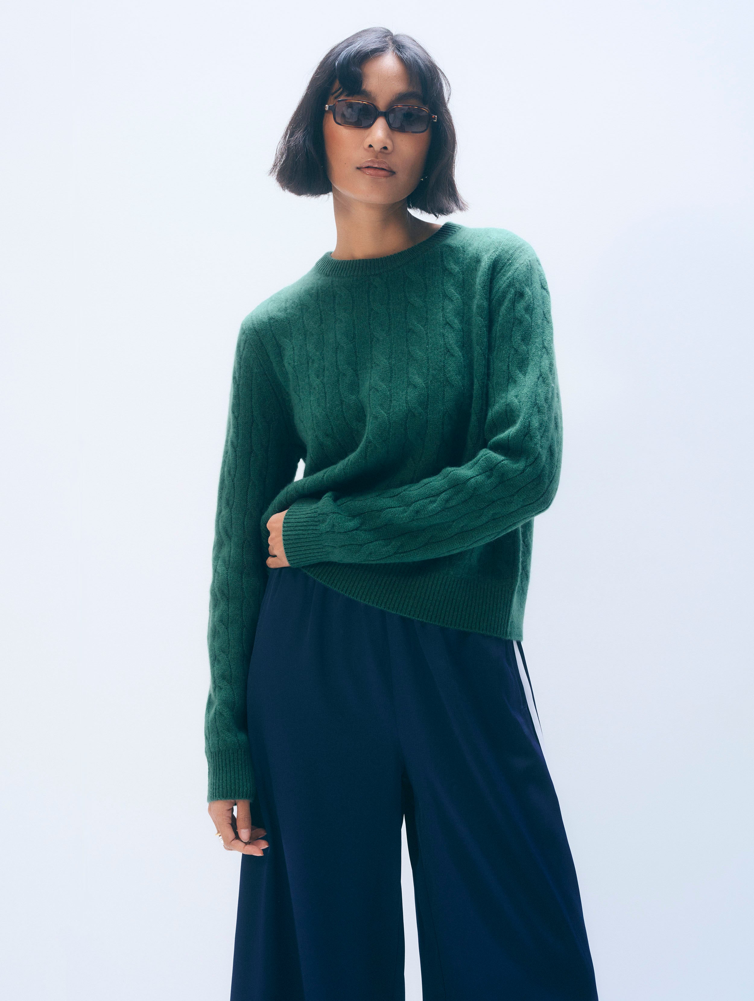 Cashmere Varsity Cable Crewneck