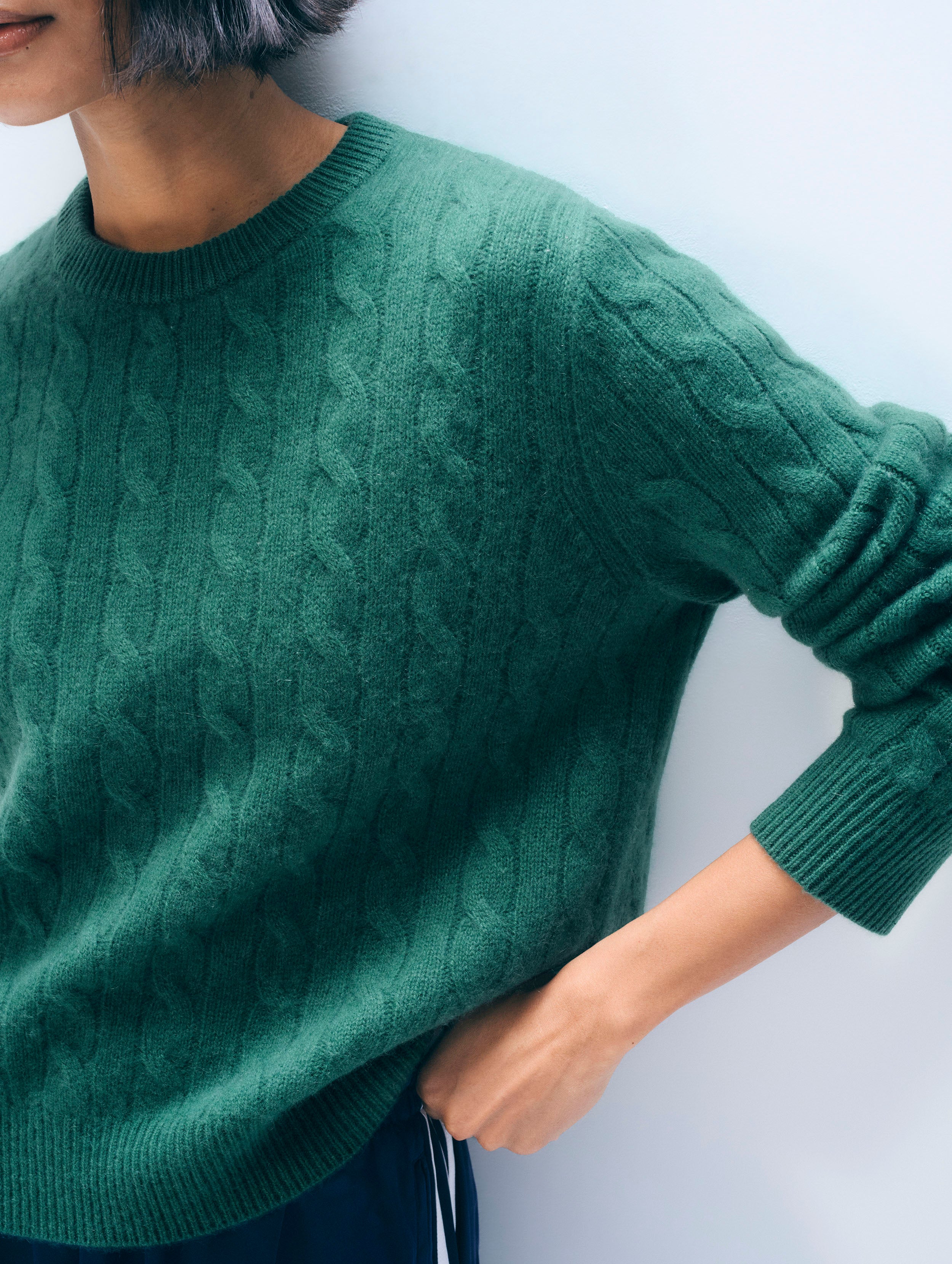 Cashmere Varsity Cable Crewneck