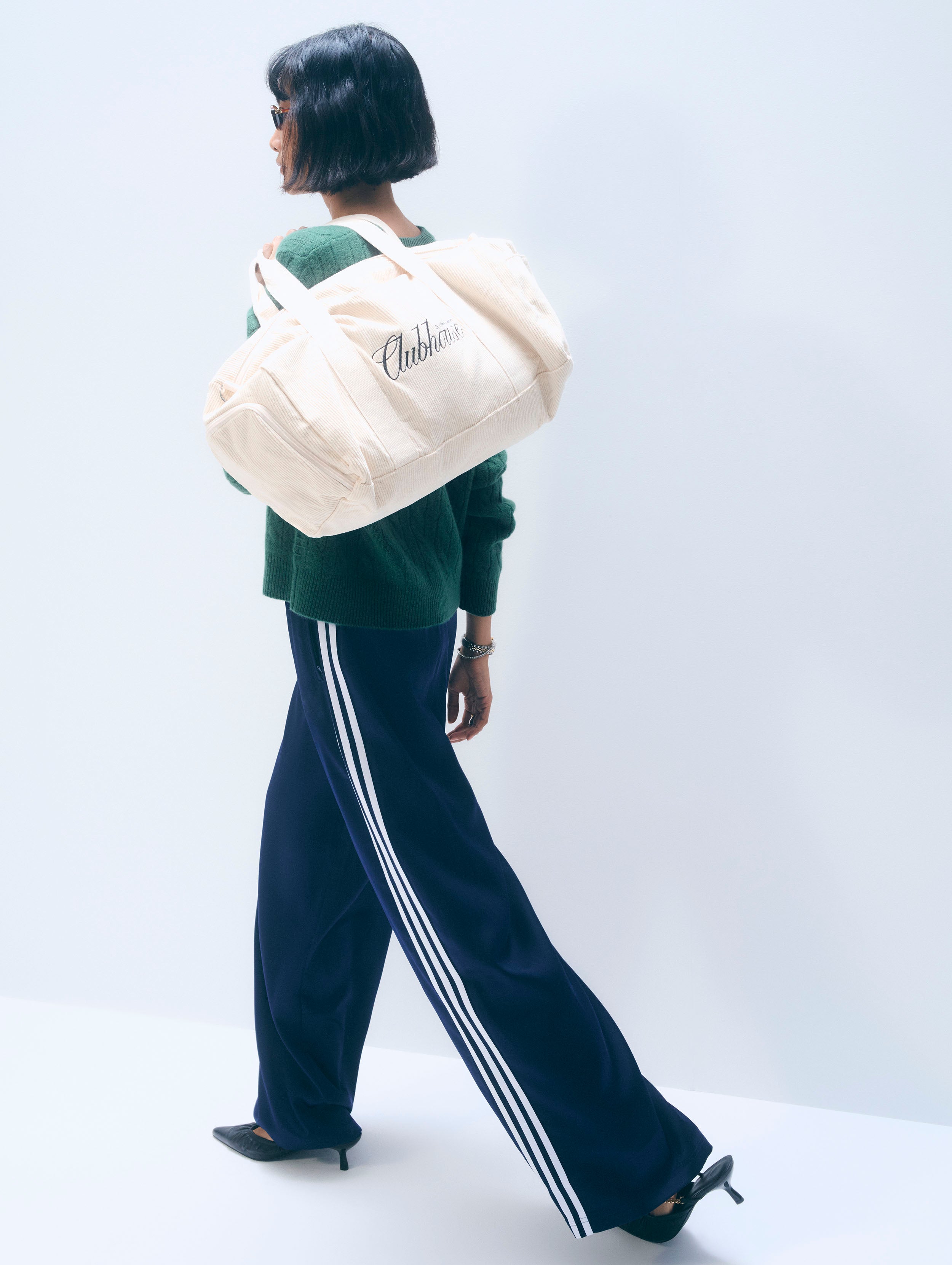 Cashmere Varsity Cable Crewneck