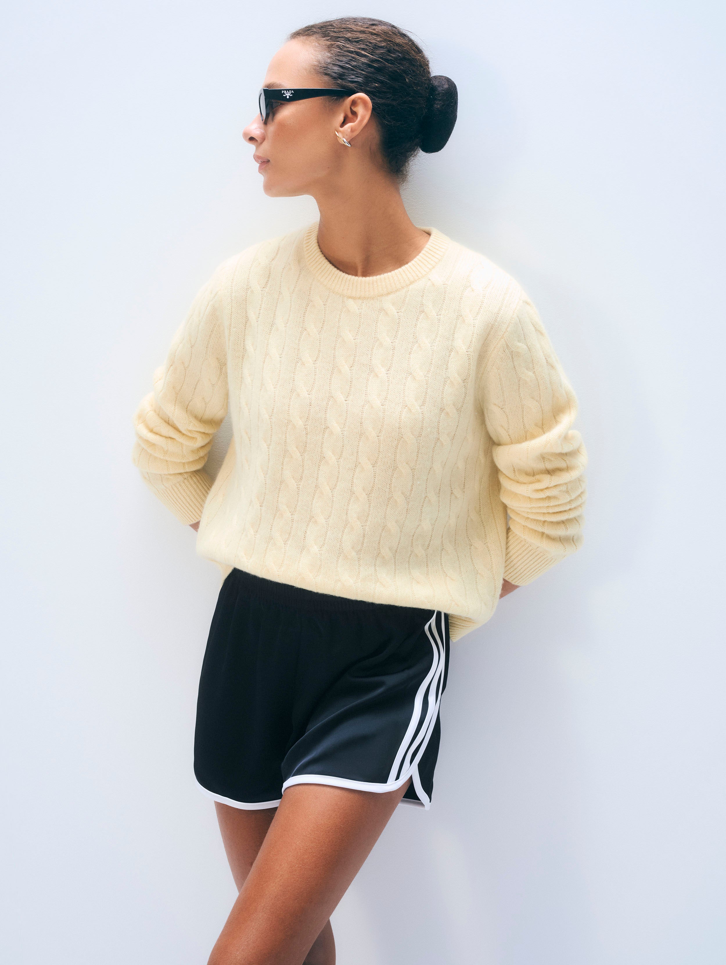 Cashmere Varsity Cable Crewneck | Lemonade