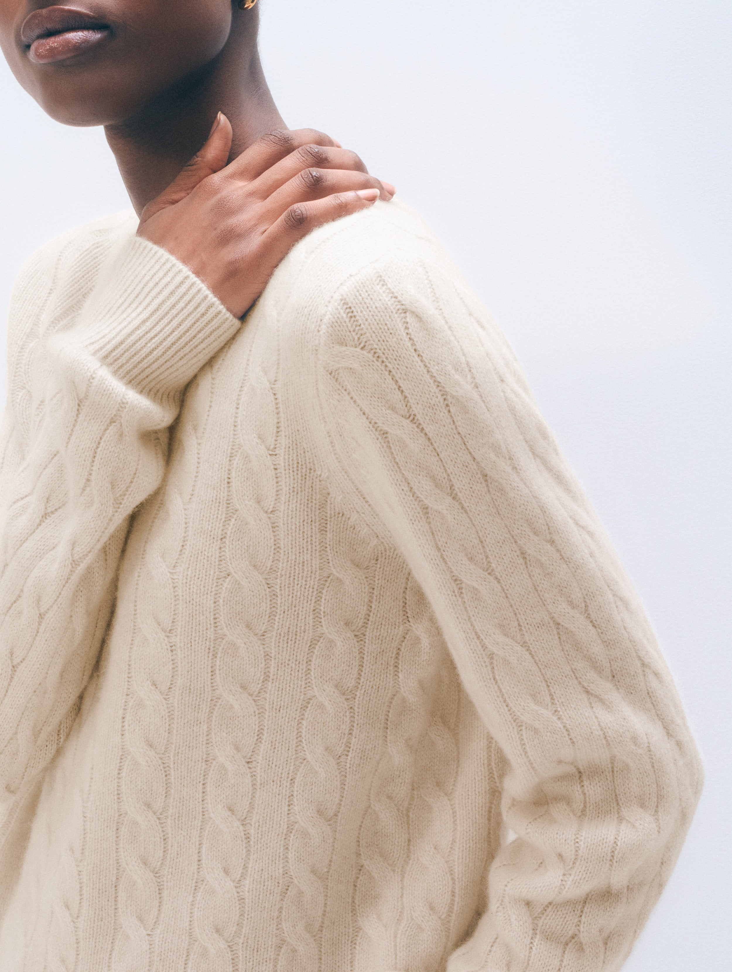 Cashmere Varsity Cable Crewneck | Natural Heather