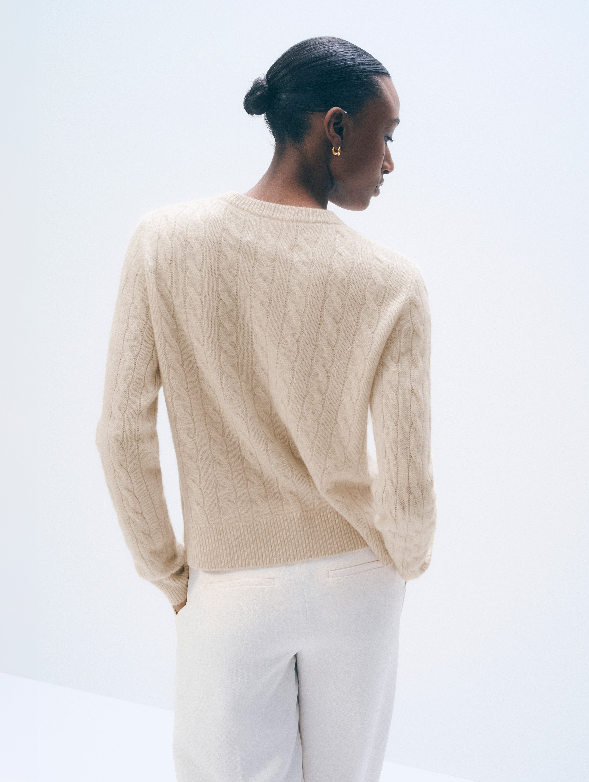 Cashmere Varsity Cable Crewneck | Natural Heather