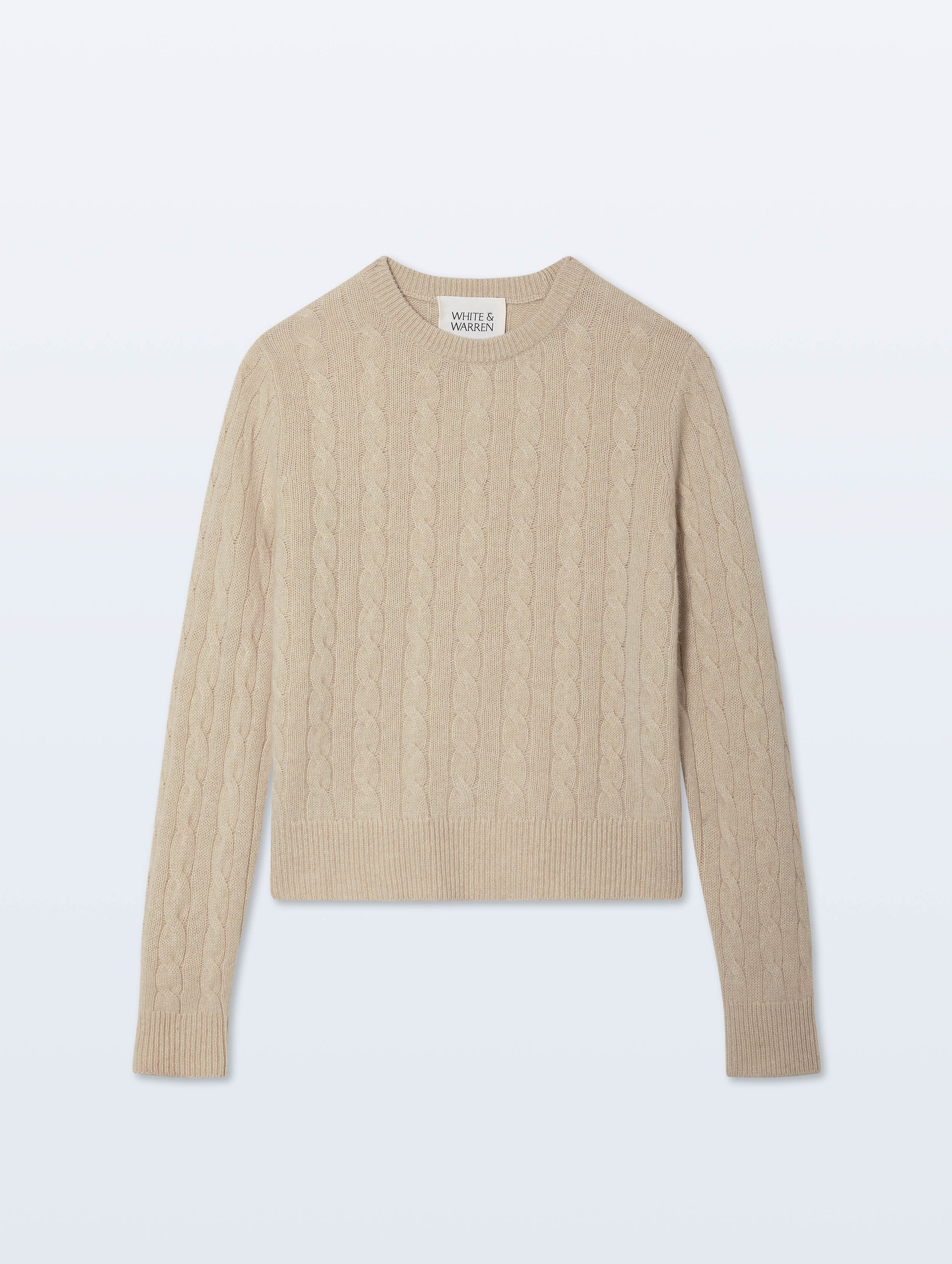Cashmere Varsity Cable Crewneck | Natural Heather