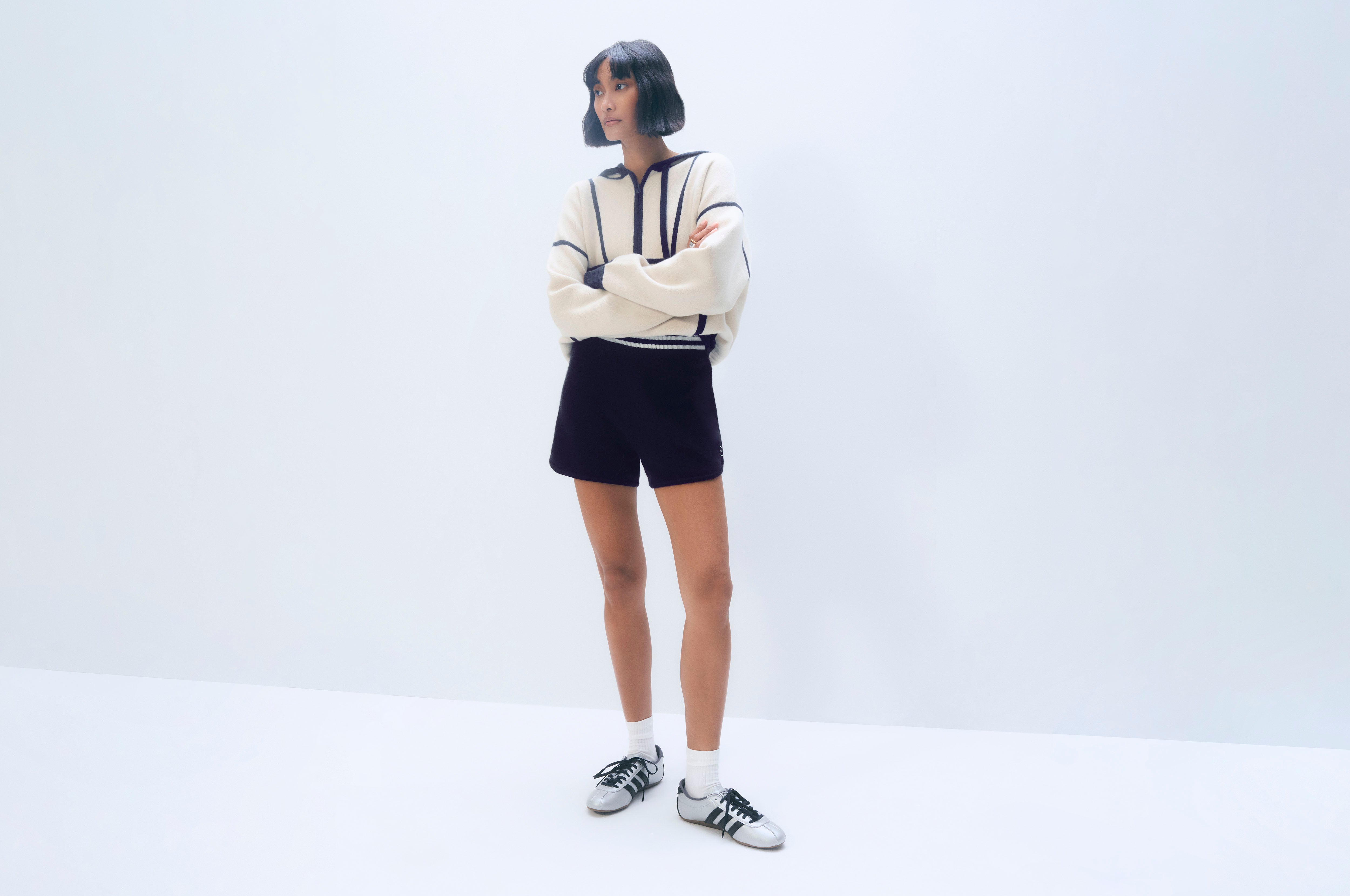 Cashmere Varsity Shorts | Deep Navy/Soft White