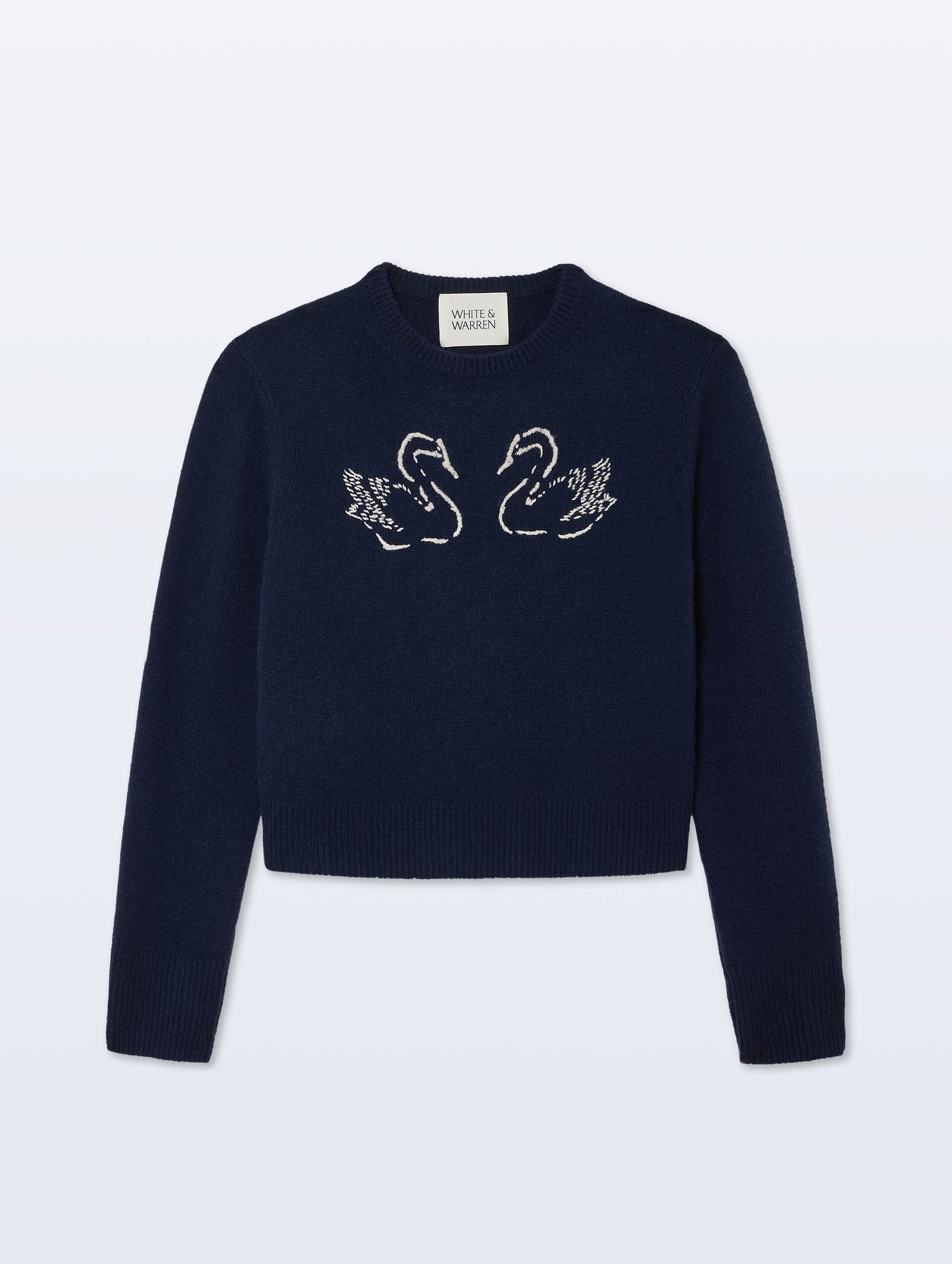 Cashmere Blend Embroidered Swan Sweater | Navy/Ivory