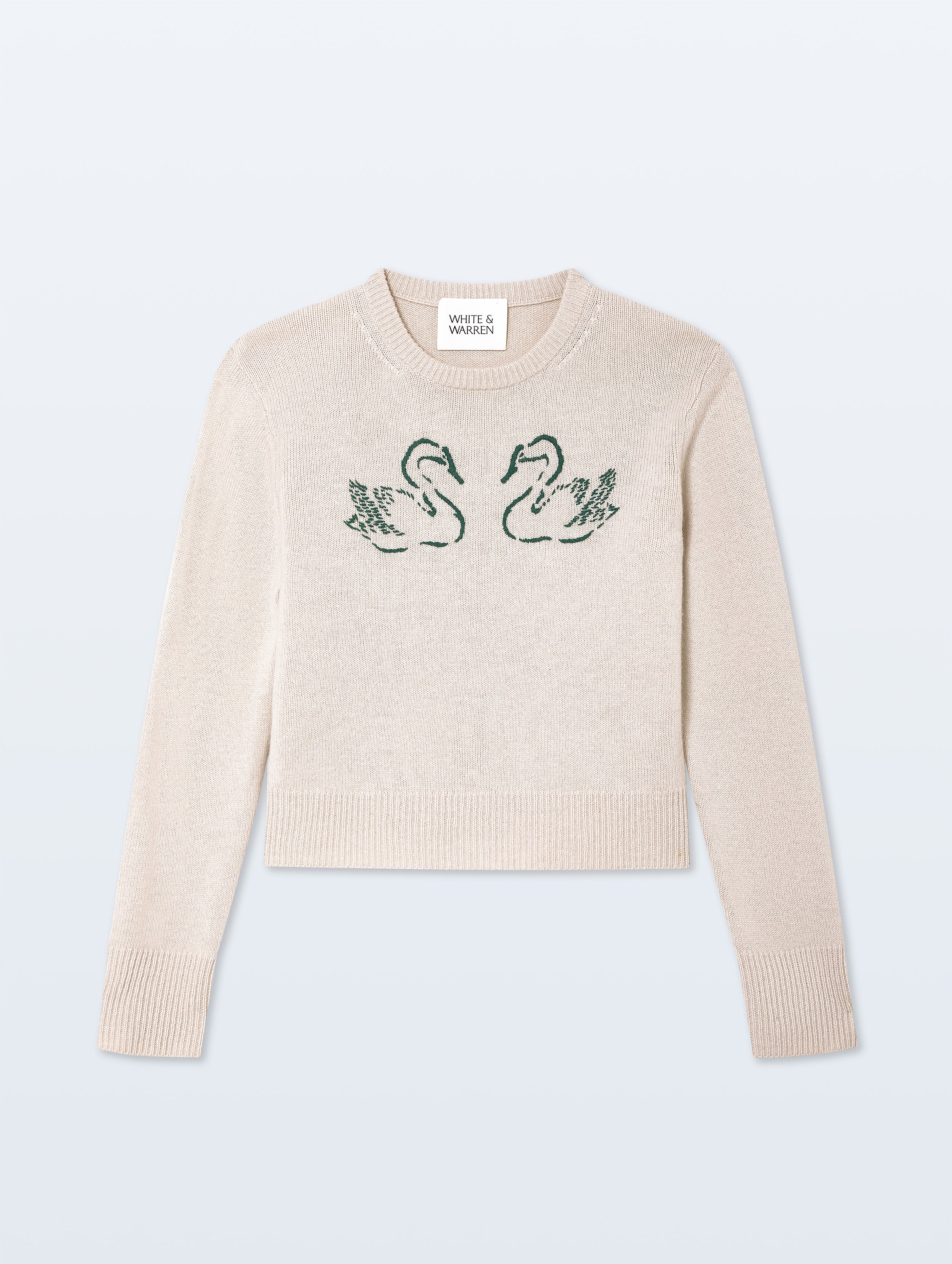 Cashmere Blend Embroidered Swan Sweater | Ivory/Ivy Green