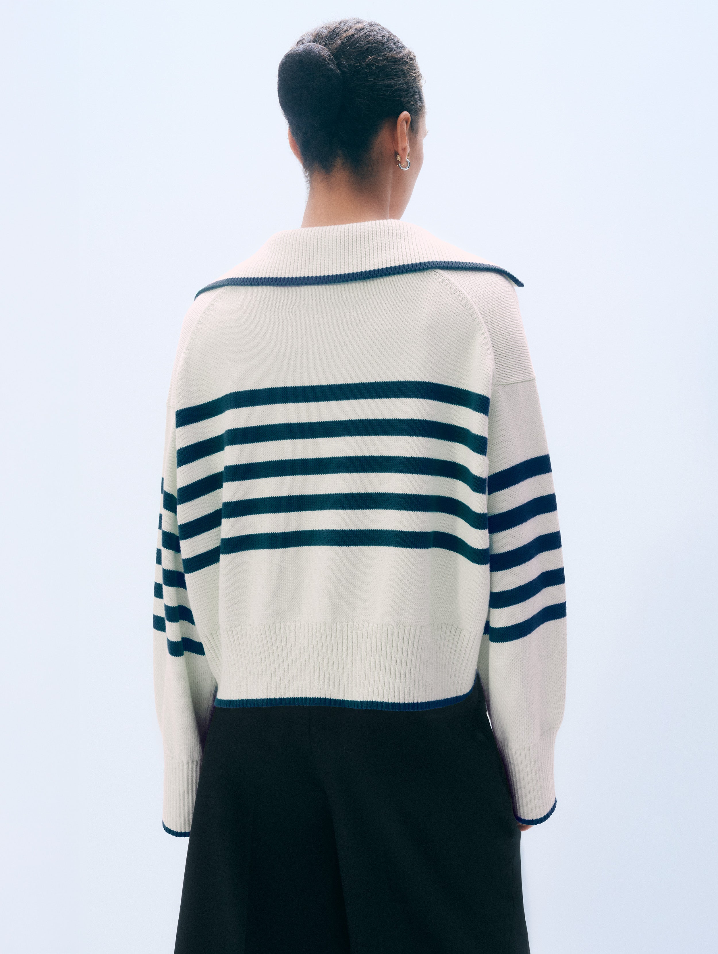 Varsity Cotton Stripe Polo | Ivory/Navy