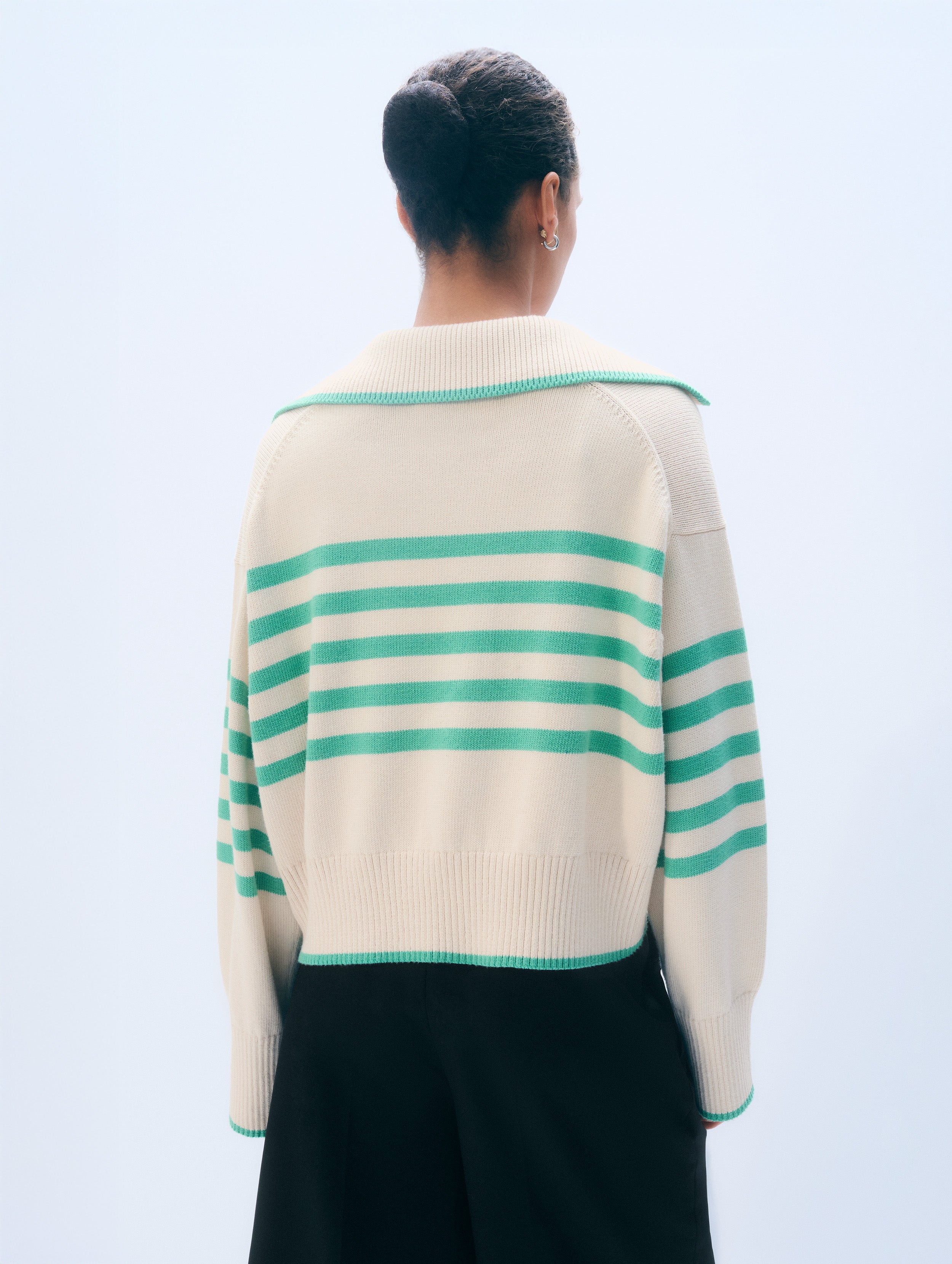 Varsity Cotton Stripe Polo | Ivory/Retro Green