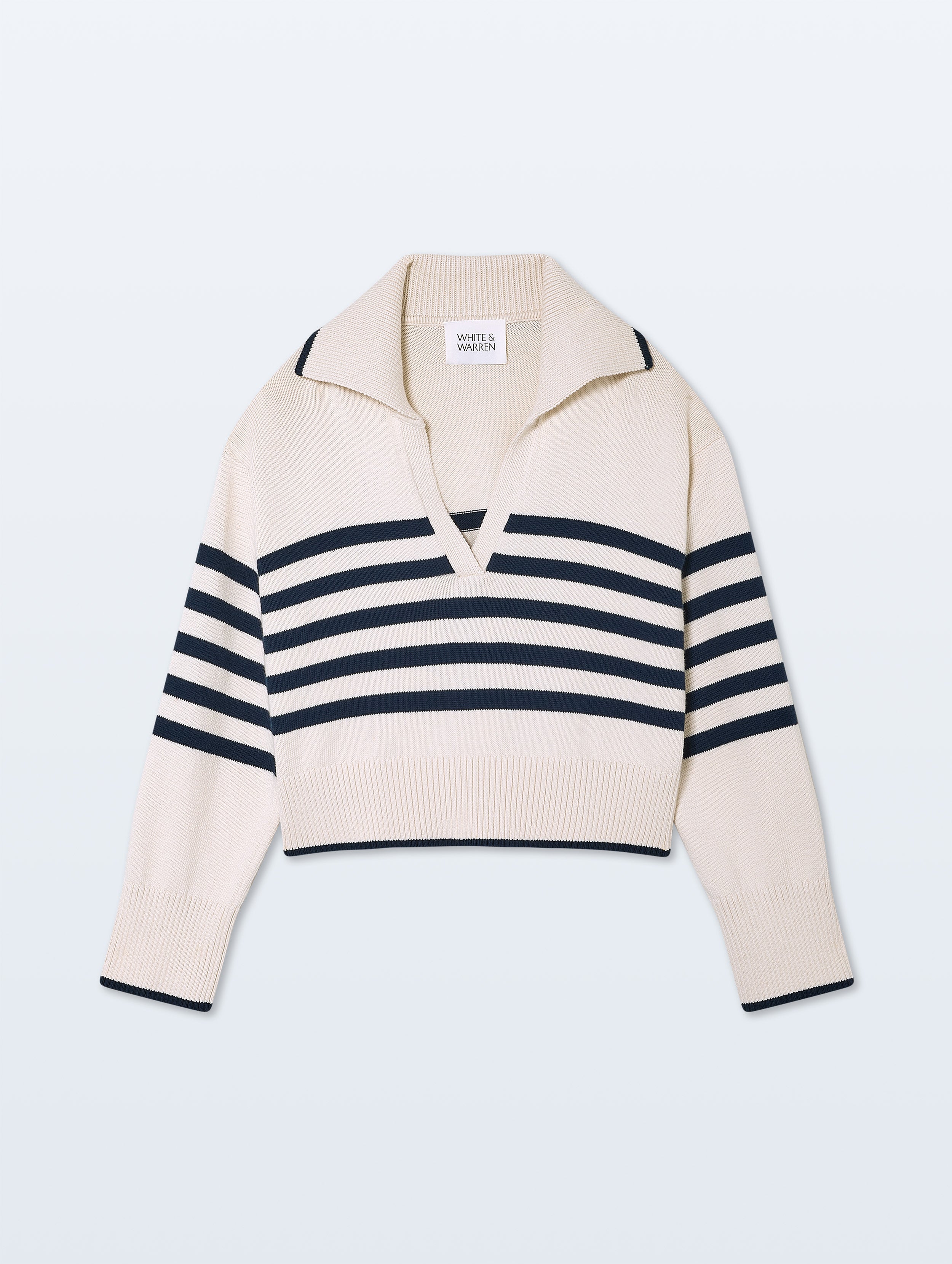 Varsity Cotton Stripe Polo | Ivory/Navy