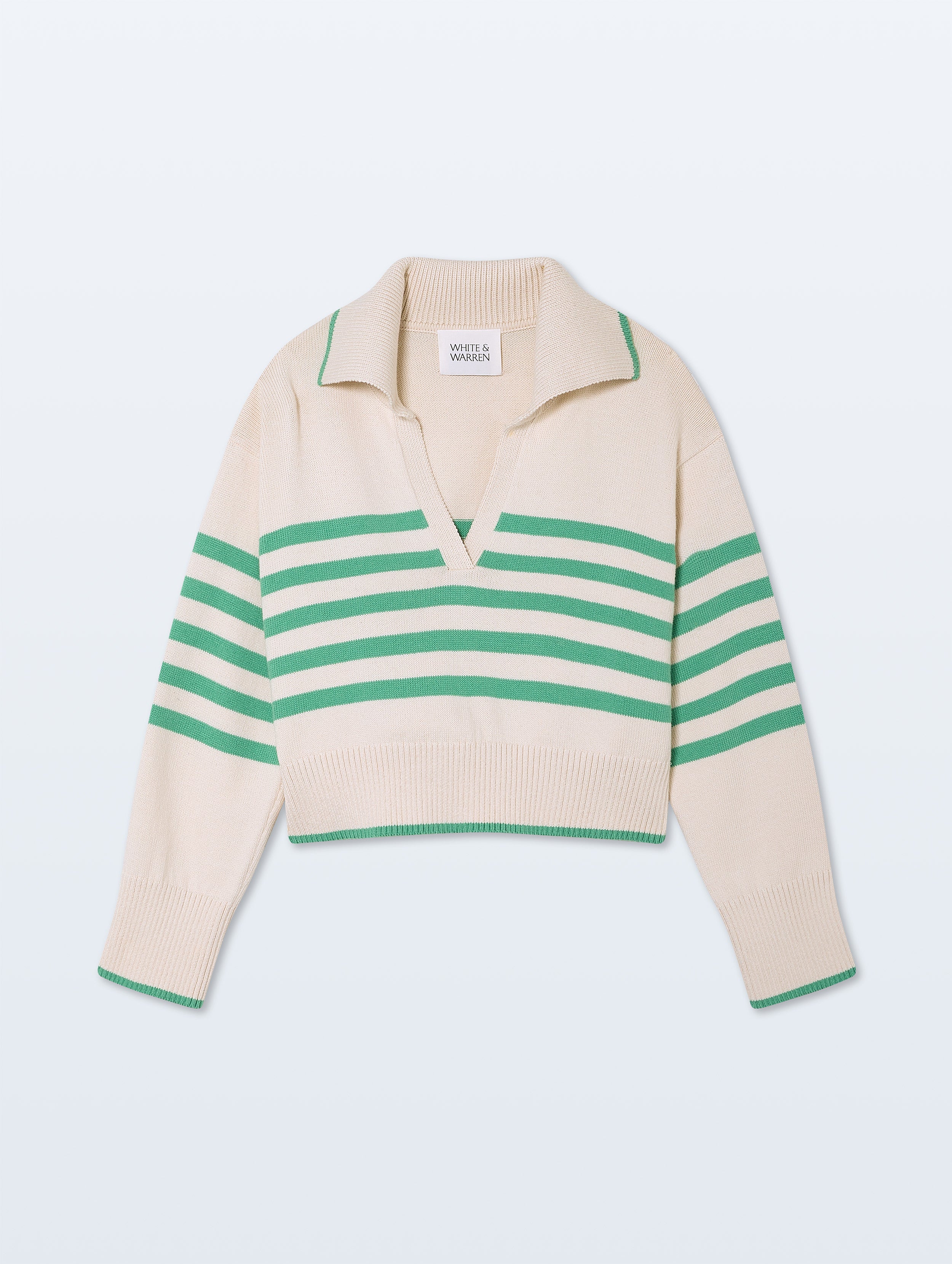 Varsity Cotton Stripe Polo | Ivory/Retro Green