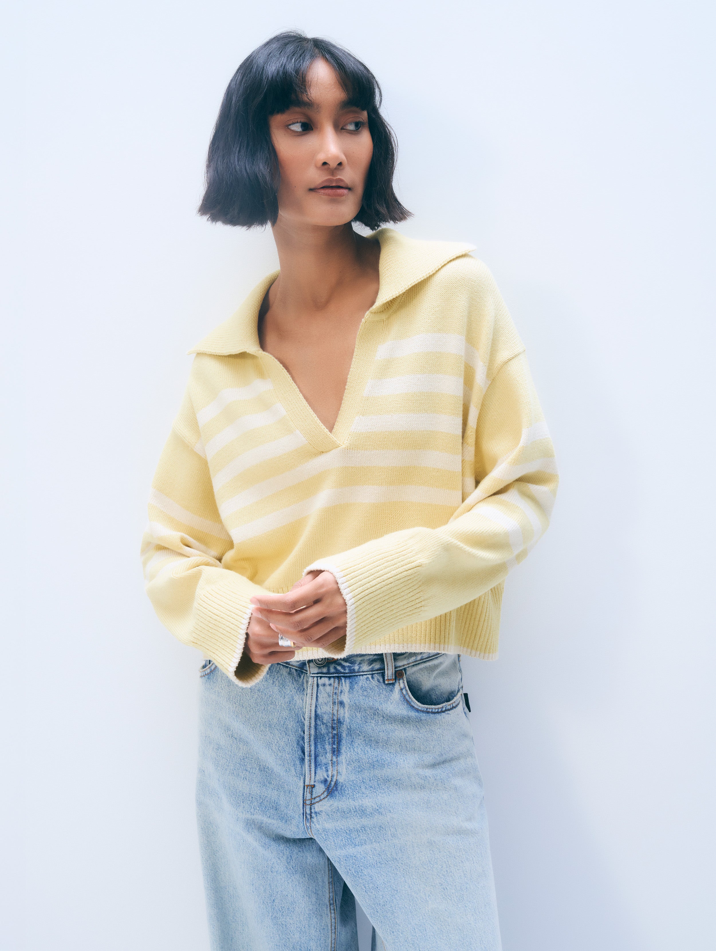Varsity Cotton Stripe Polo | Pale Marigold/Ivory