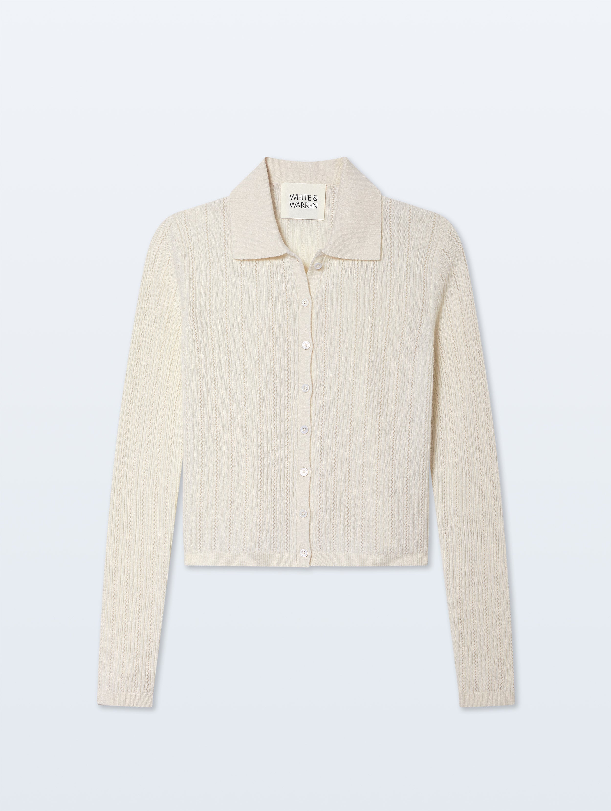 Cashmere Collared Pointelle Shirt | Soft White