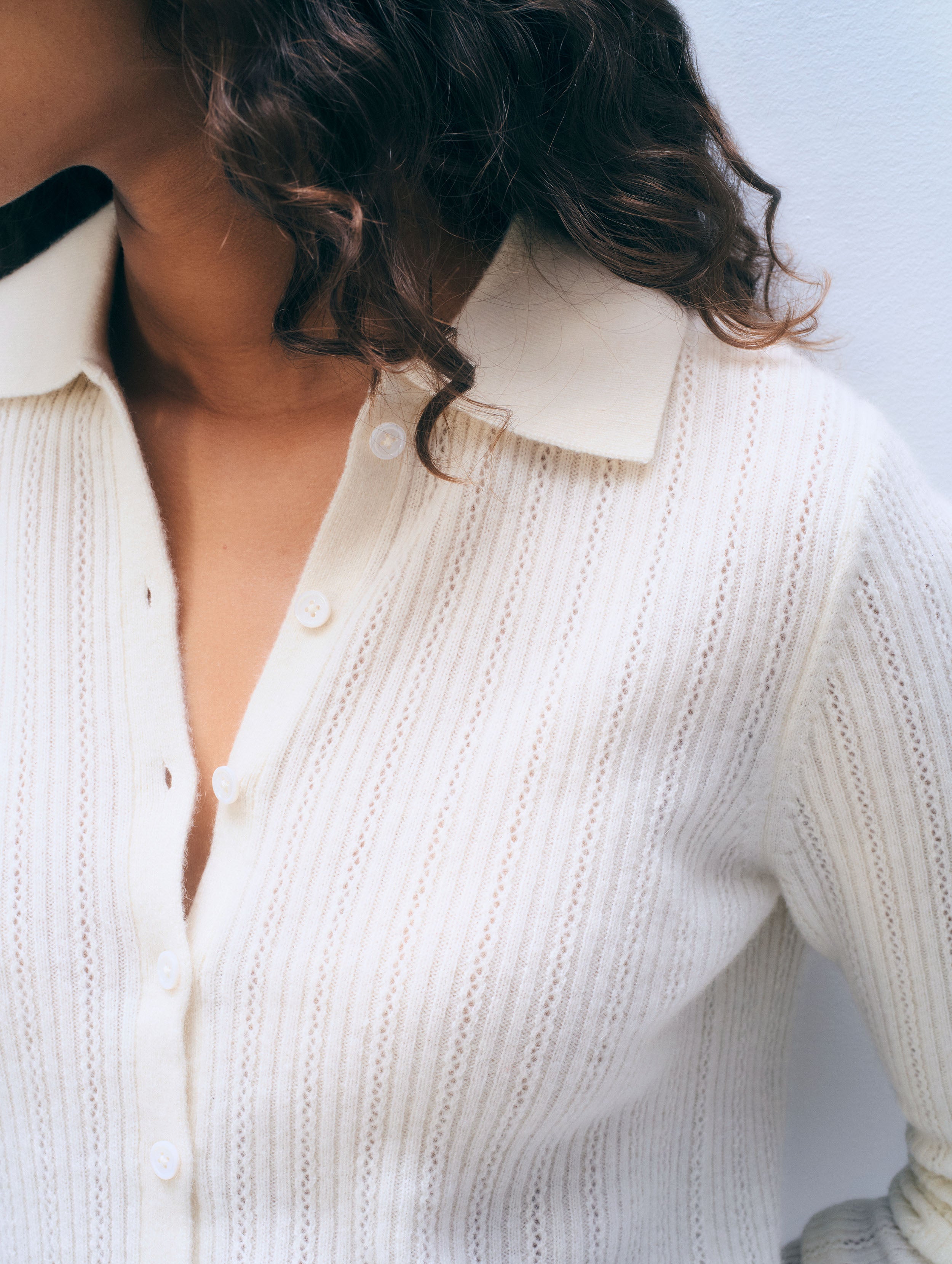 Cashmere Pointelle Shirt | Soft White