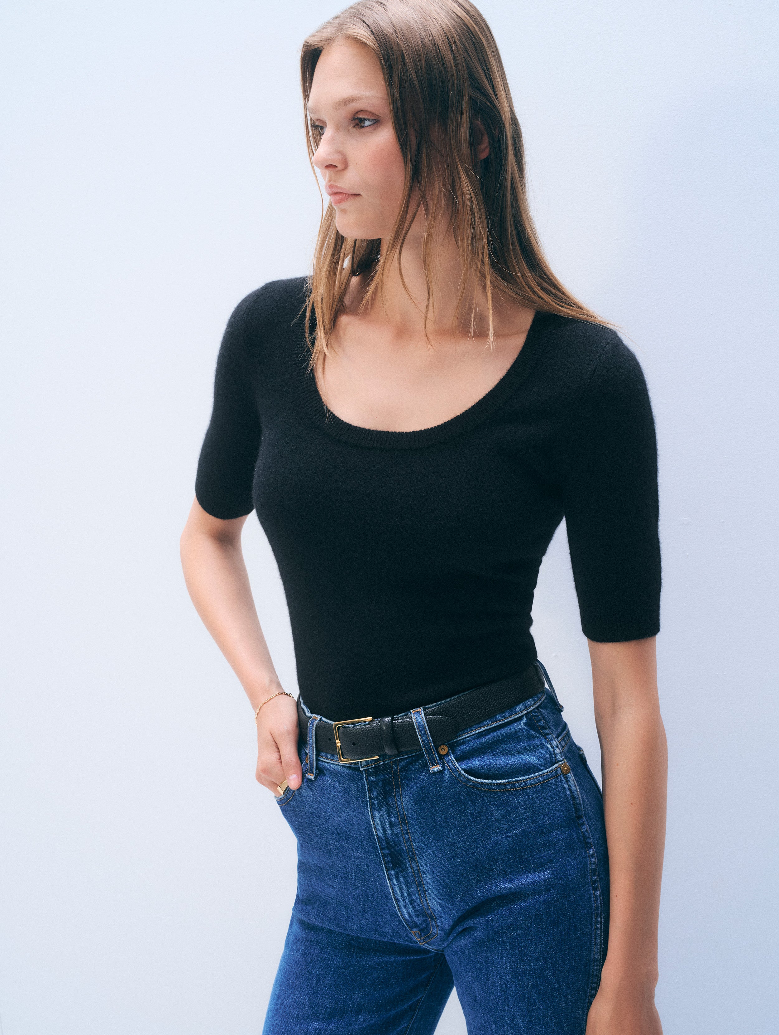 Cashmere Scoop Neck Top | Black