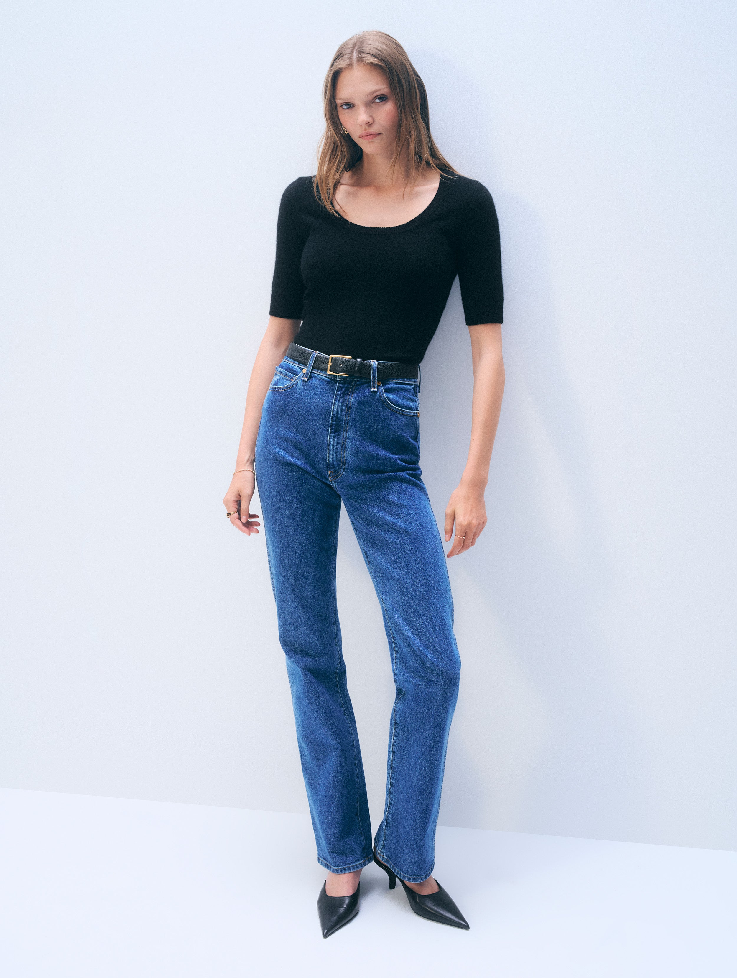 Cashmere Scoop Neck Top | Black