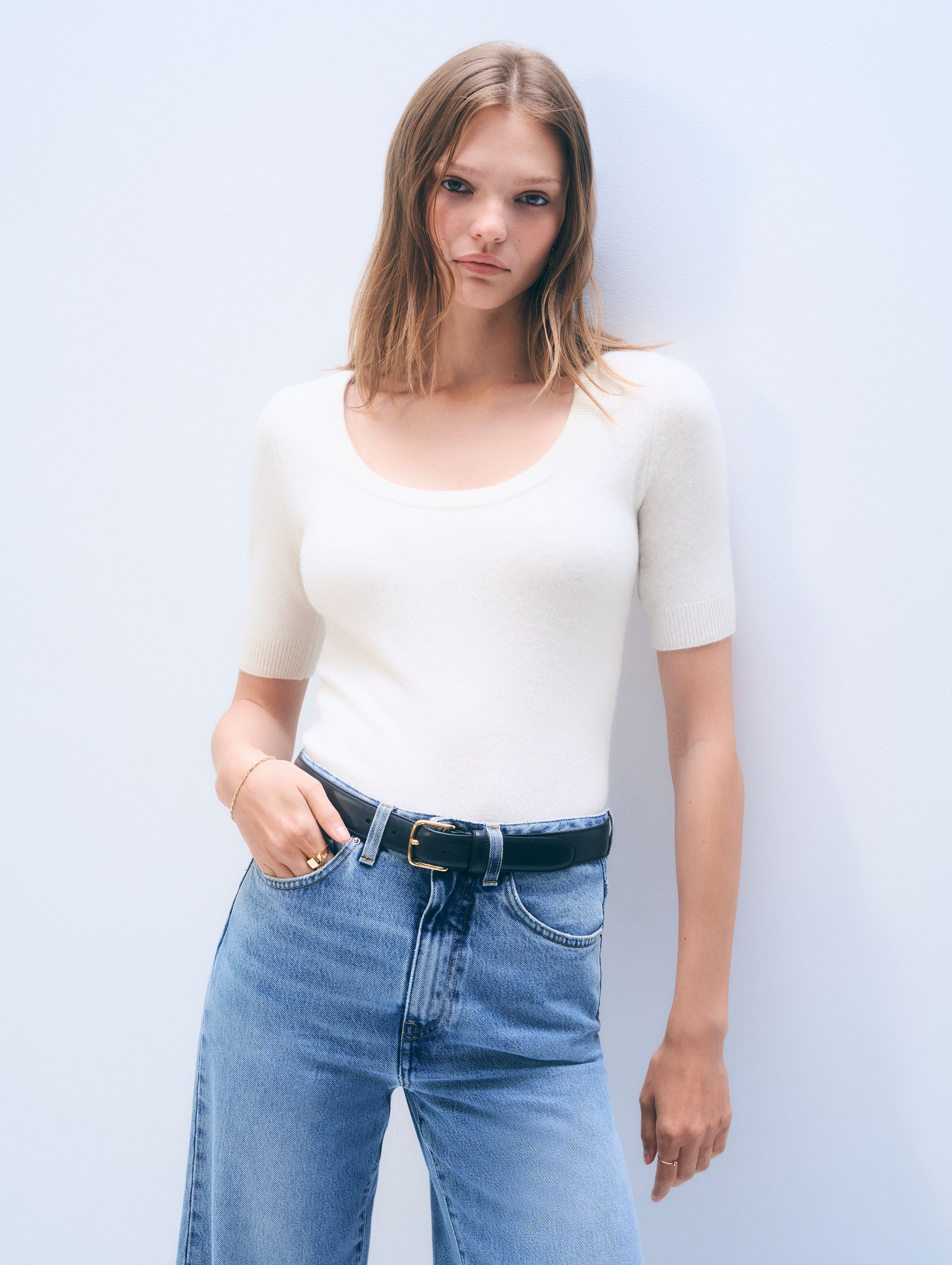 Cashmere Scoop Neck Top | Soft White