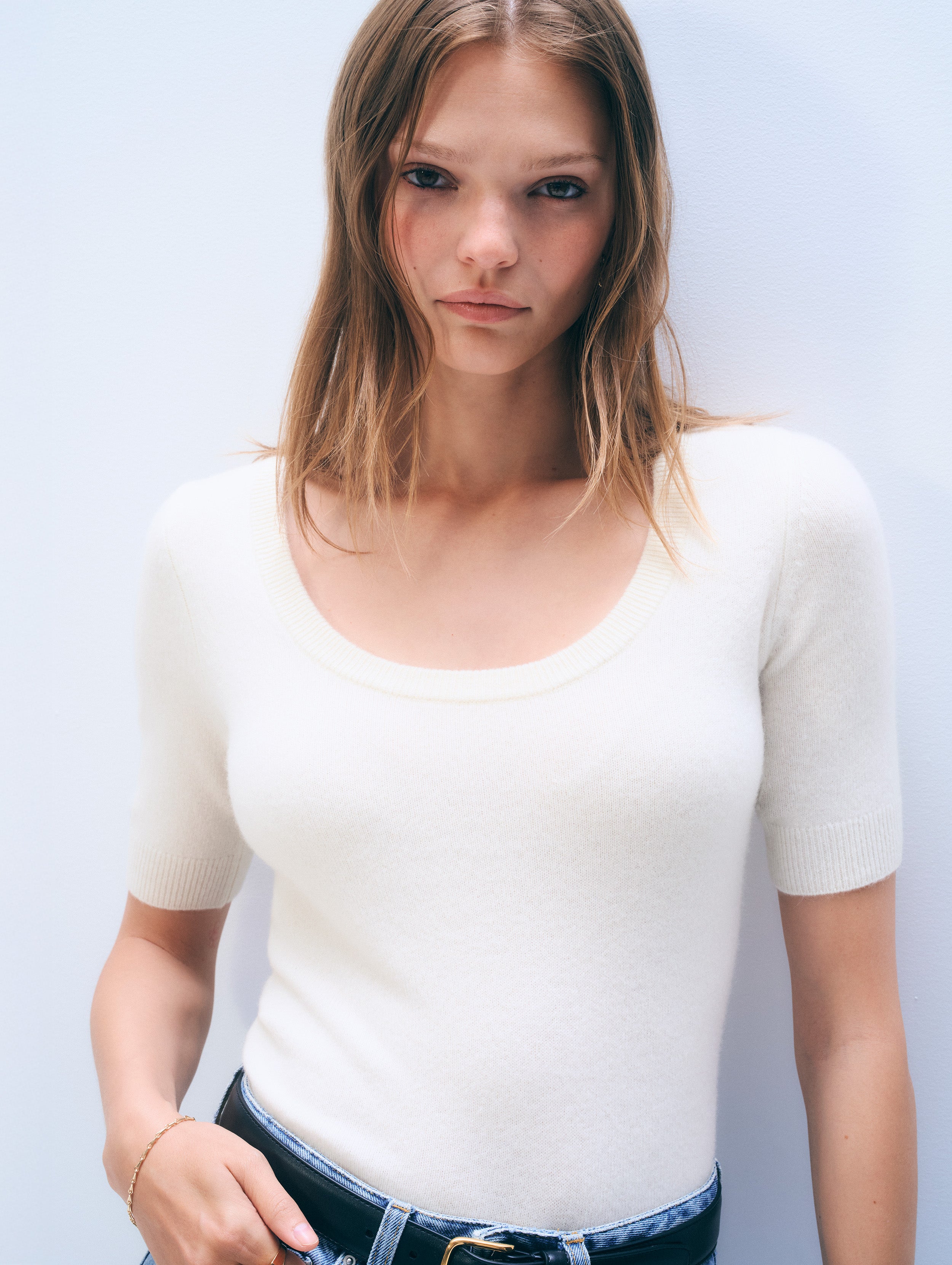 Cashmere Scoop Neck Top | Soft White