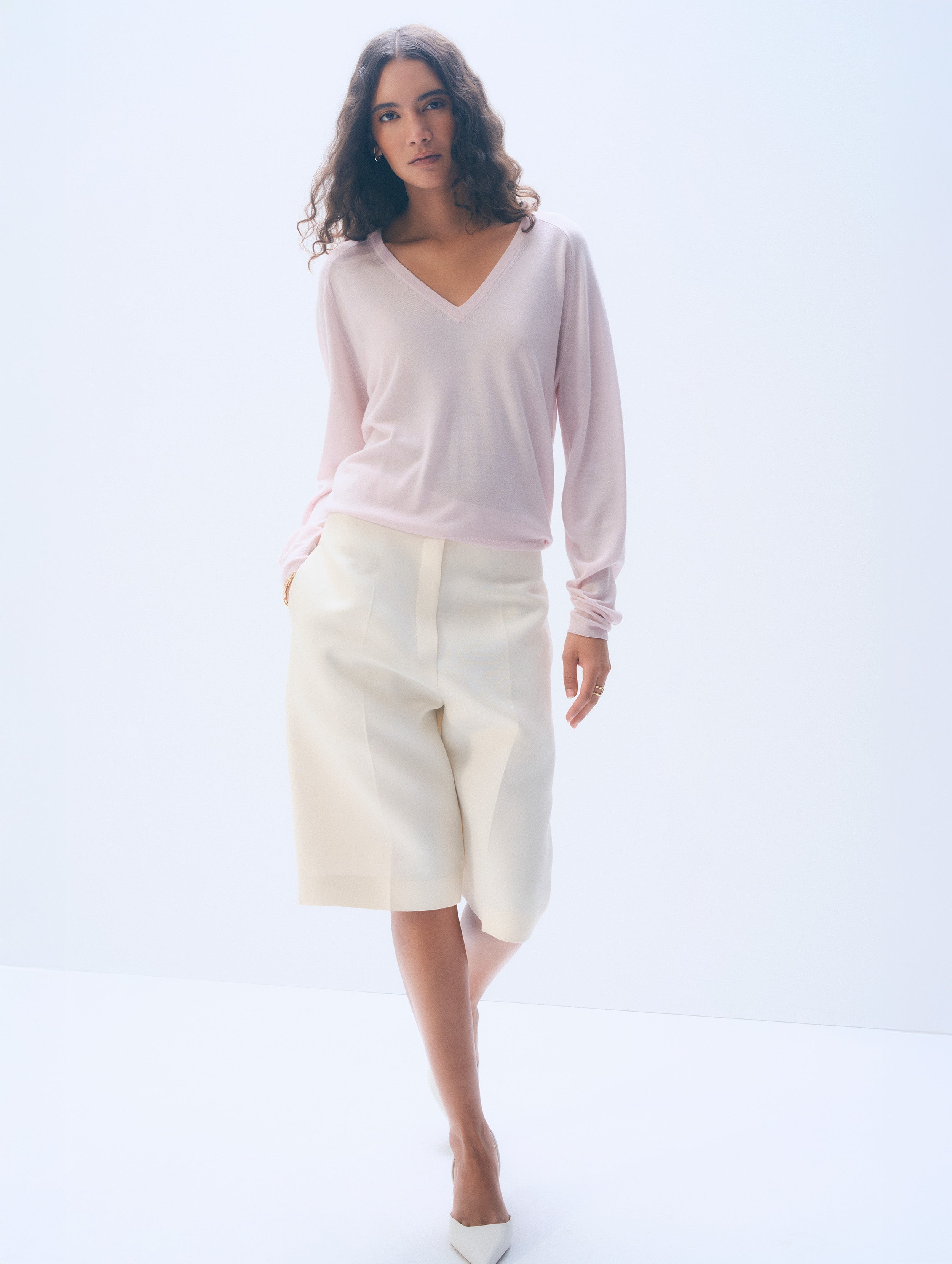 Superfine Merino Wool V-Neck | Rosewater Pink