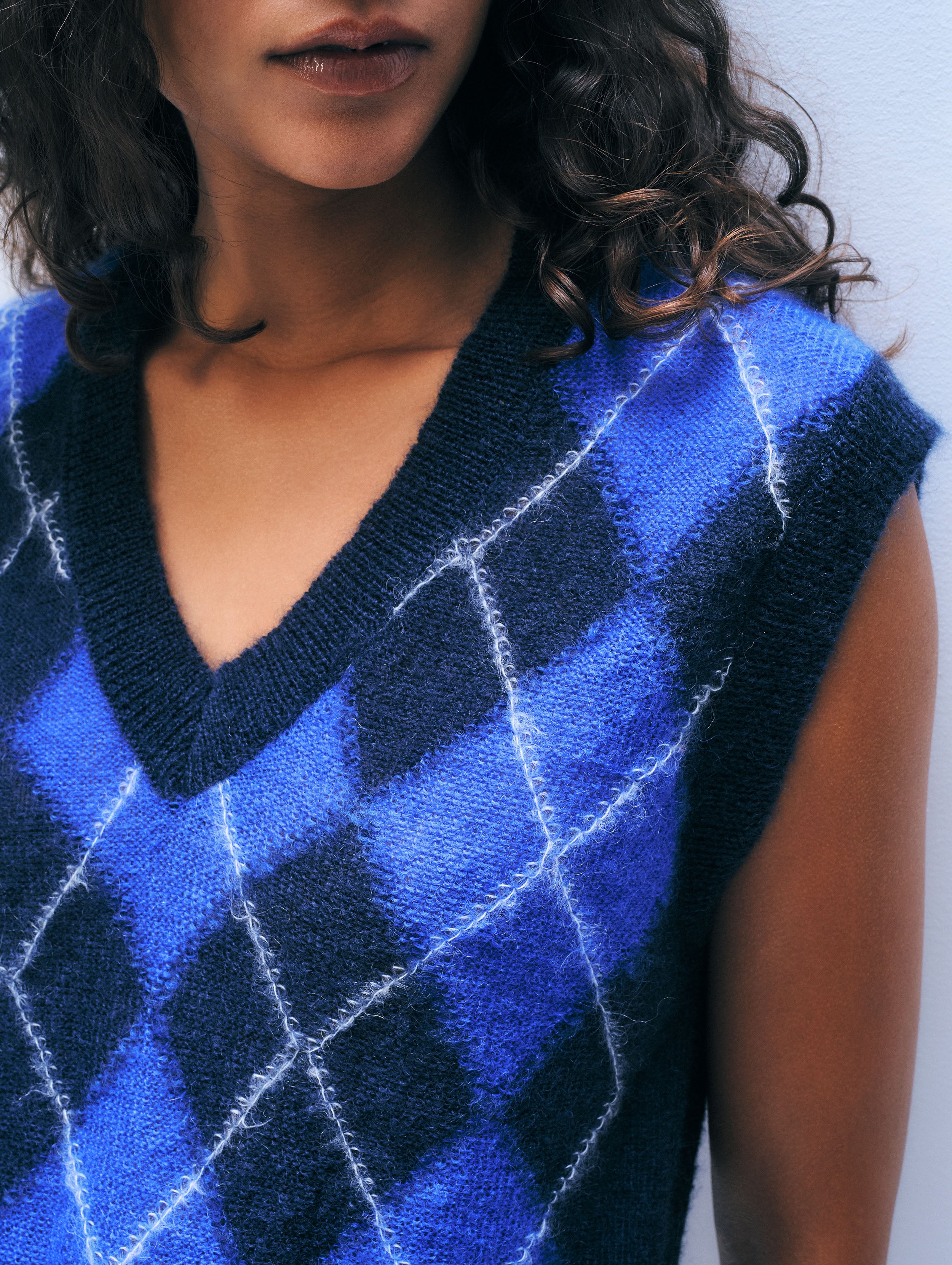 Mohair Luxe Argyle Vest | Blue Argyle