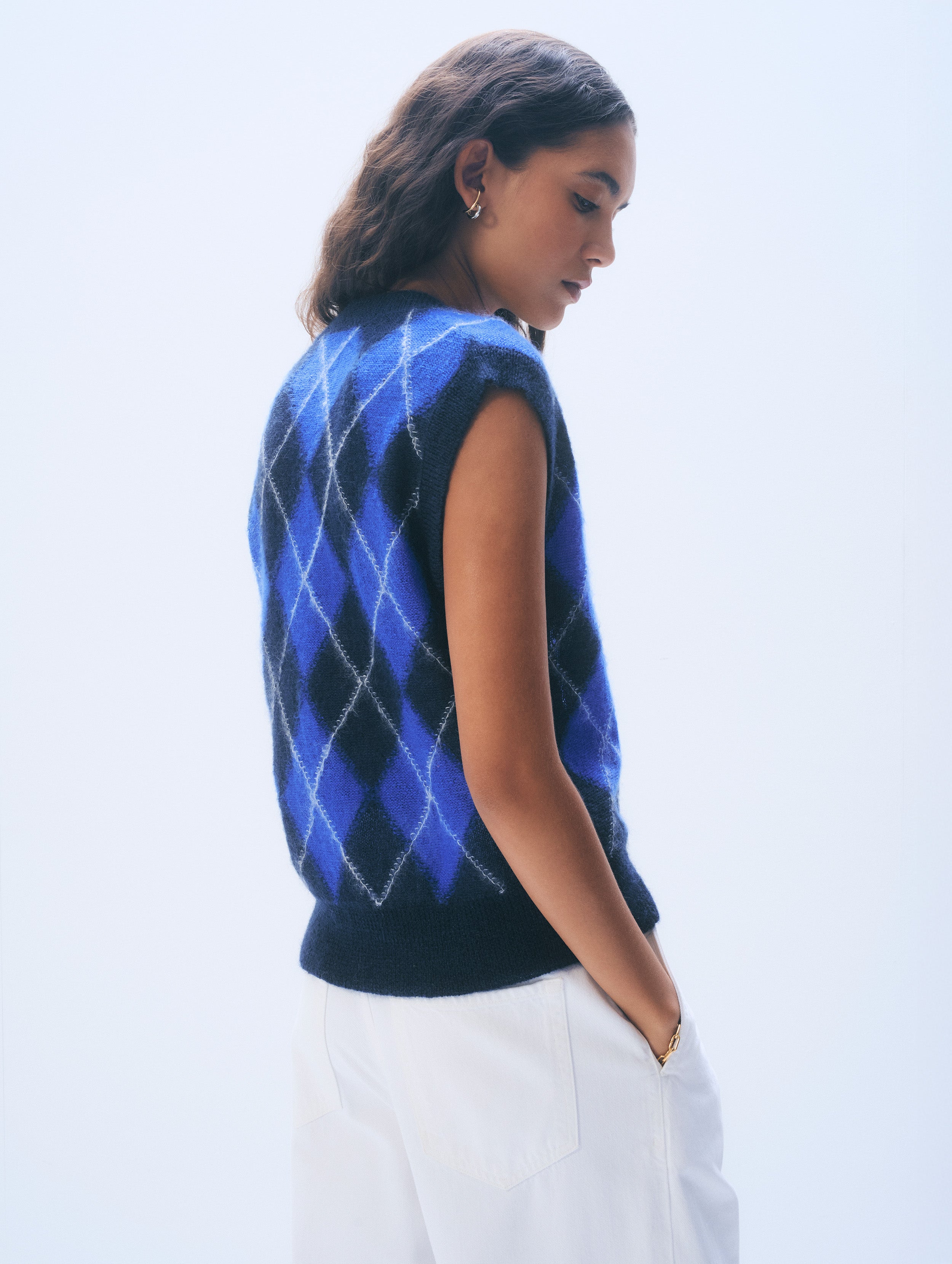 Mohair Luxe Argyle Vest | Blue Argyle