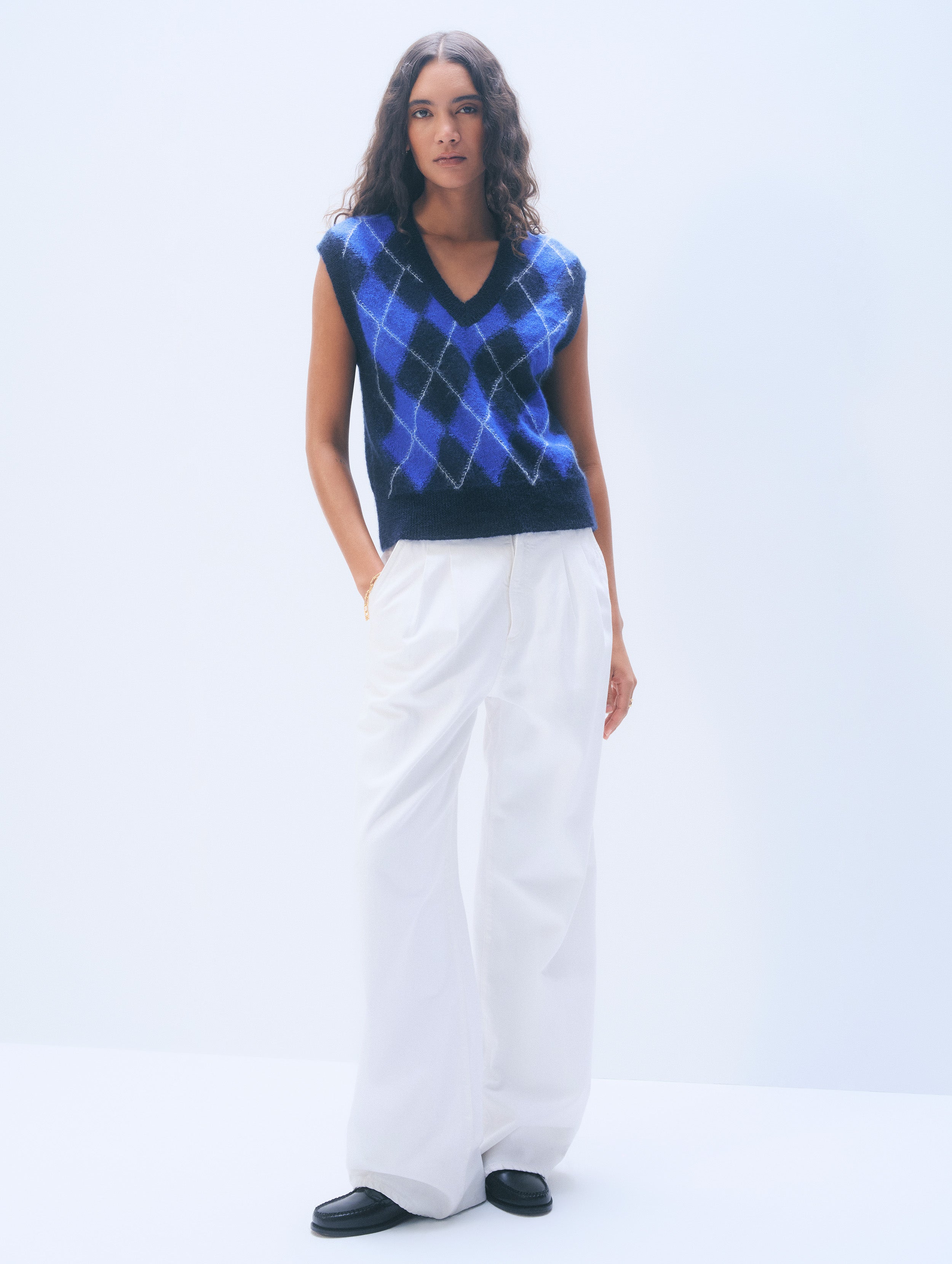 Mohair Luxe Argyle Vest | Blue Argyle