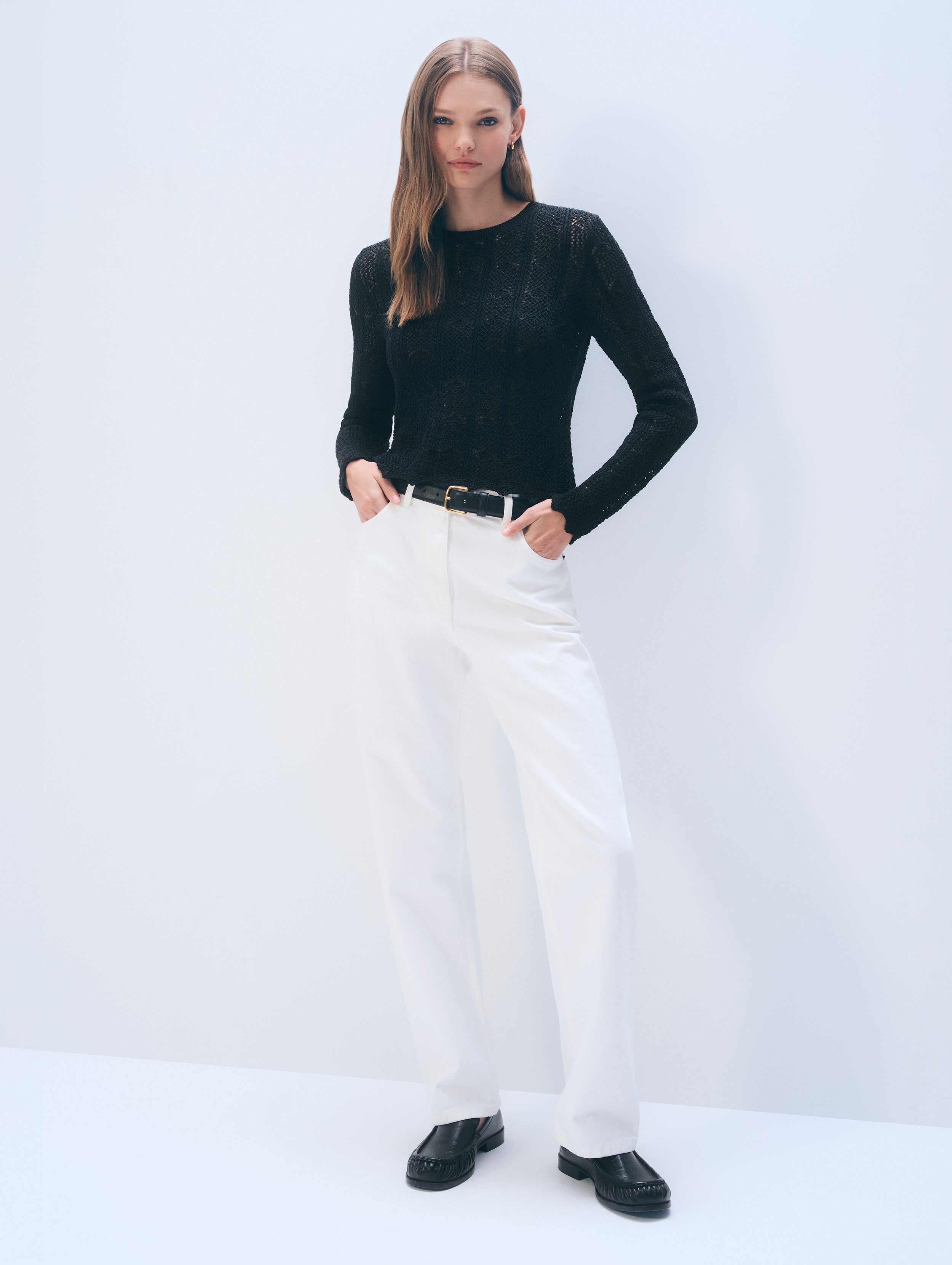 Cotton Pointelle Crewneck | Black