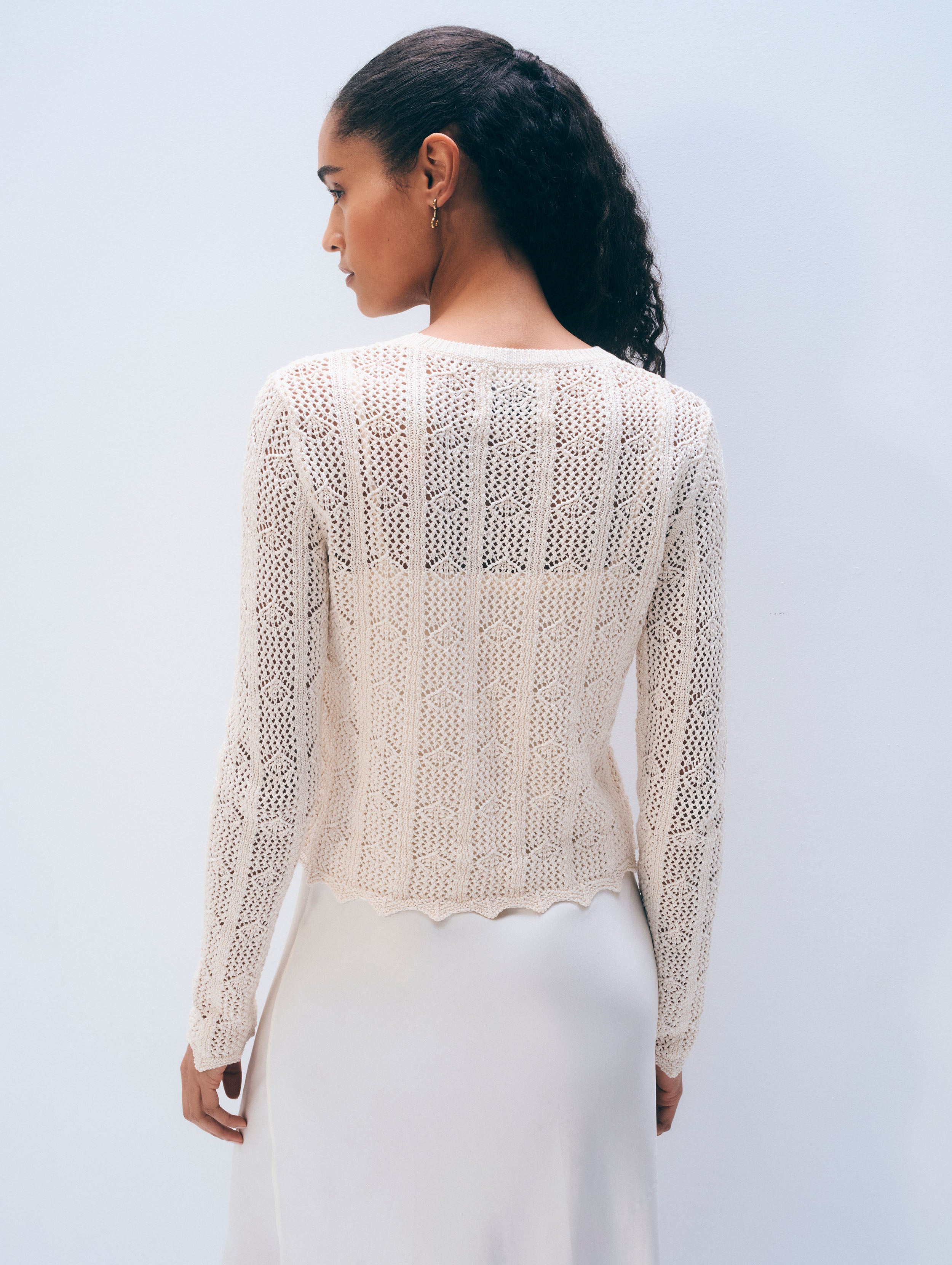 Cotton Pointelle Crewneck | Cream