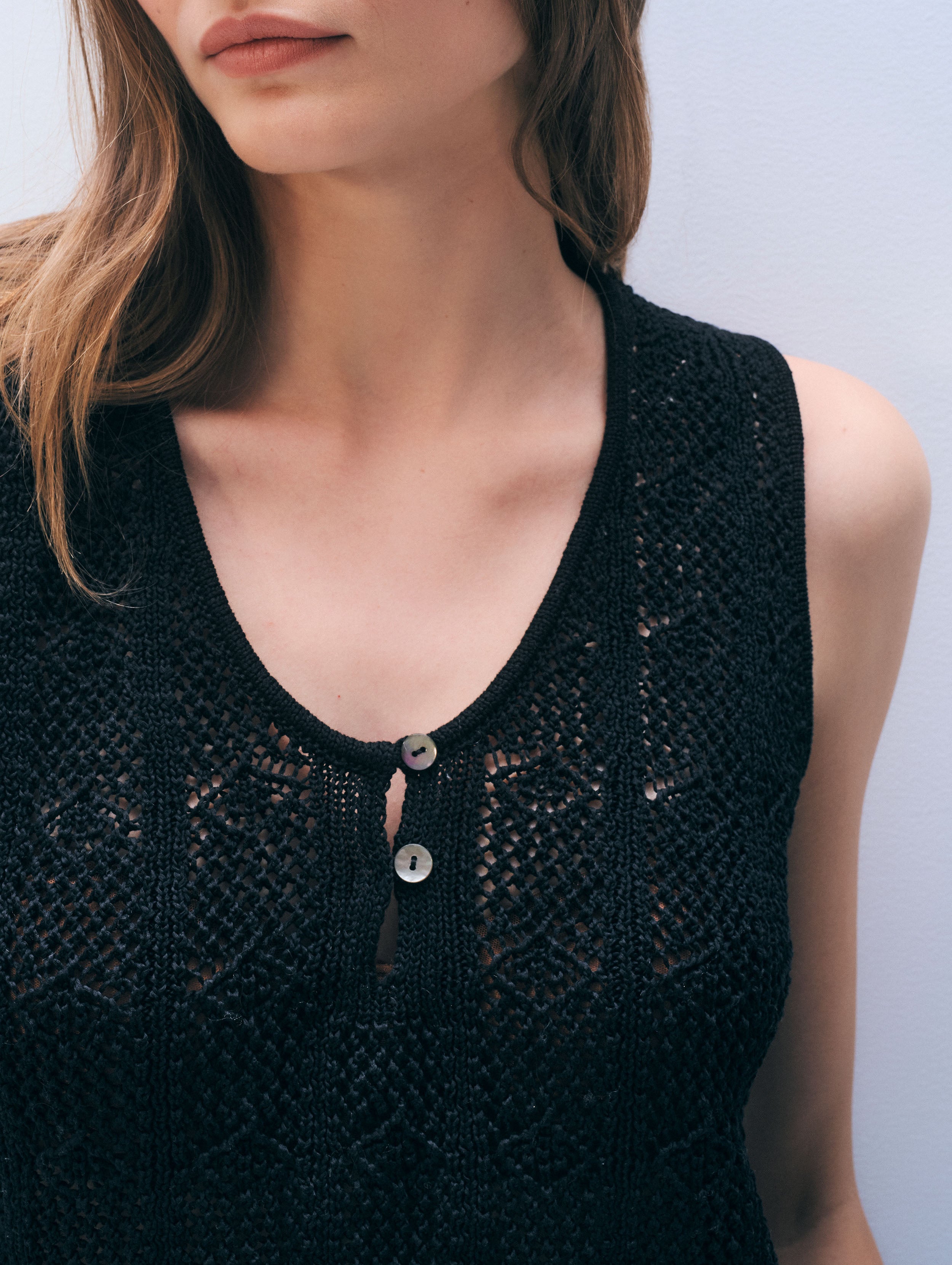 Cotton Pointelle Tank Top | Black