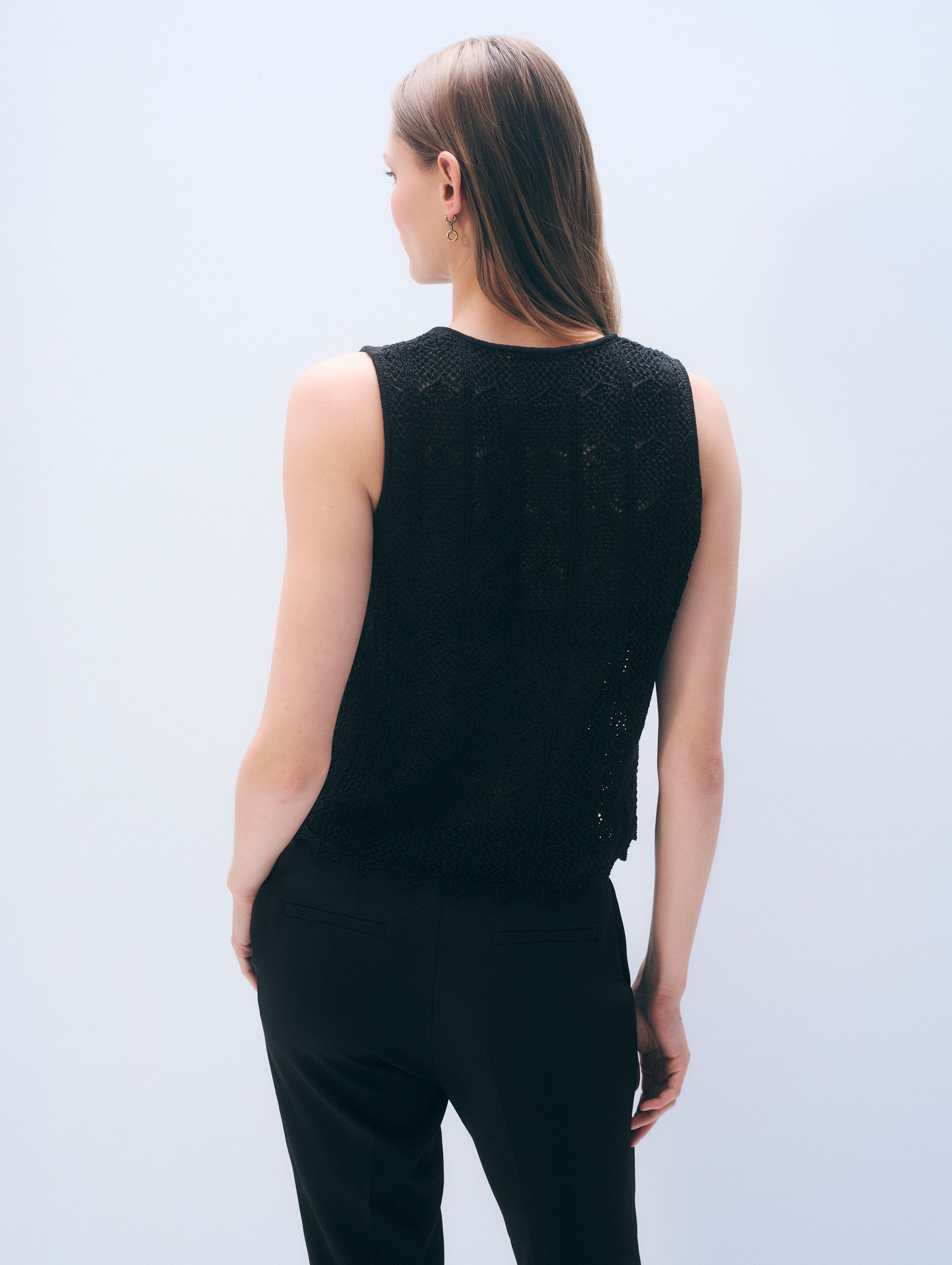 Cotton Pointelle Tank Top | Black