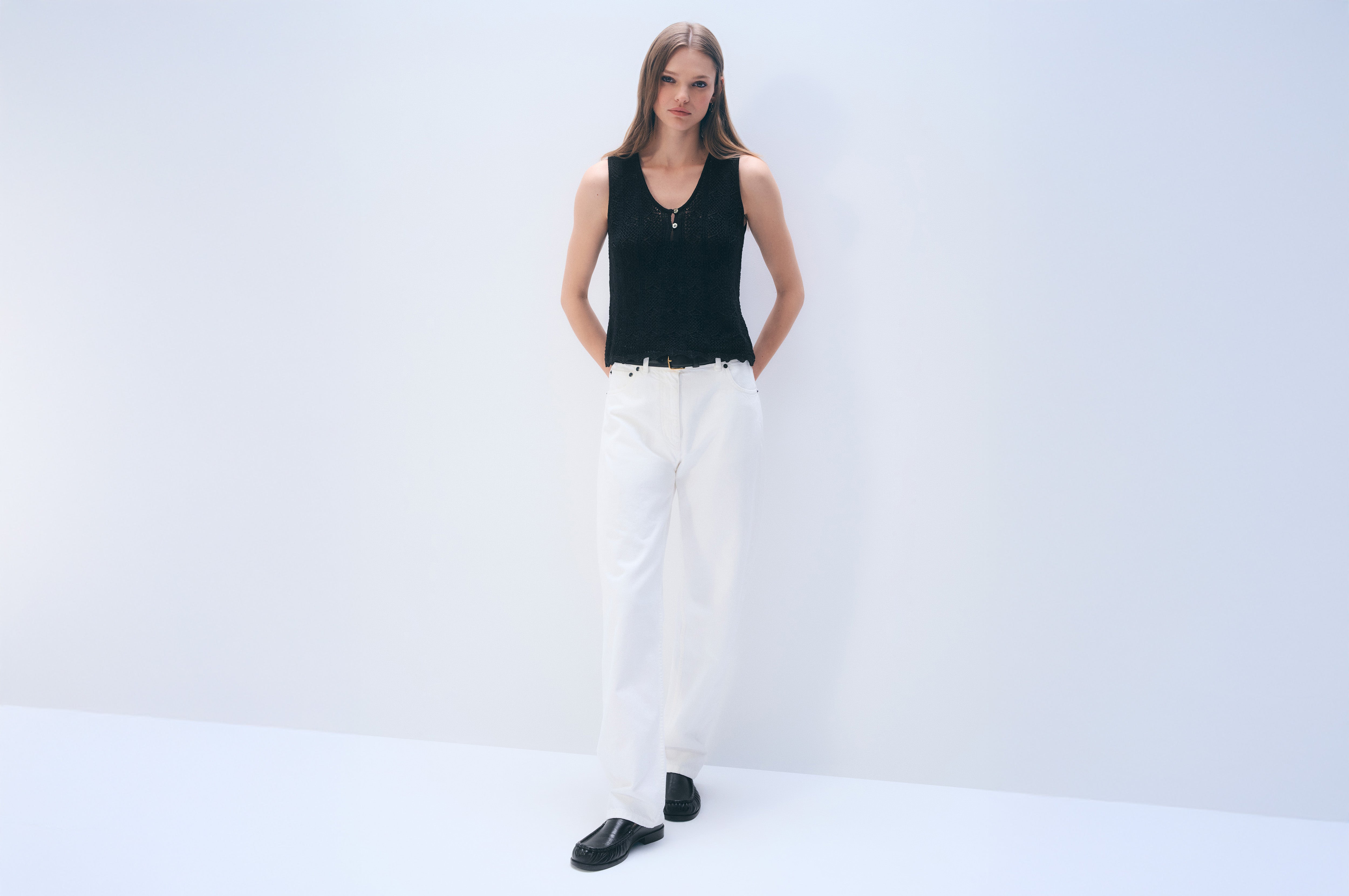 Cotton Pointelle Tank Top | Black