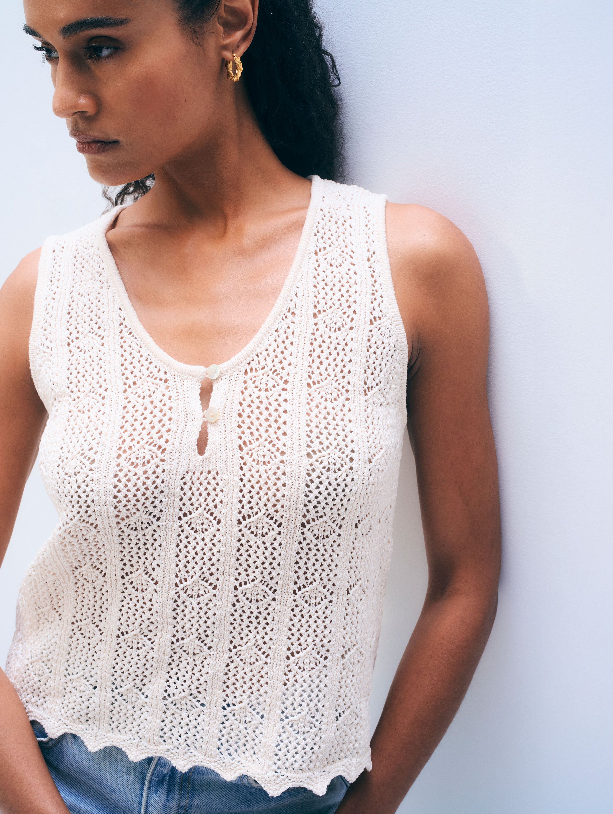 Cotton Pointelle Tank Top | Cream