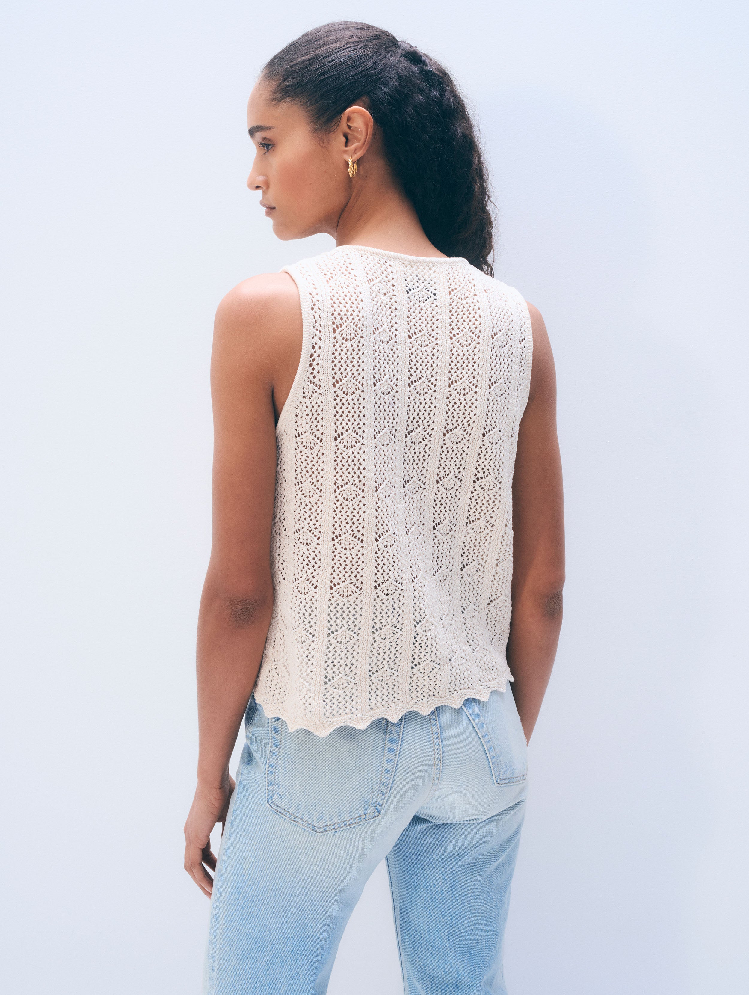 Cotton Pointelle Tank Top | Cream