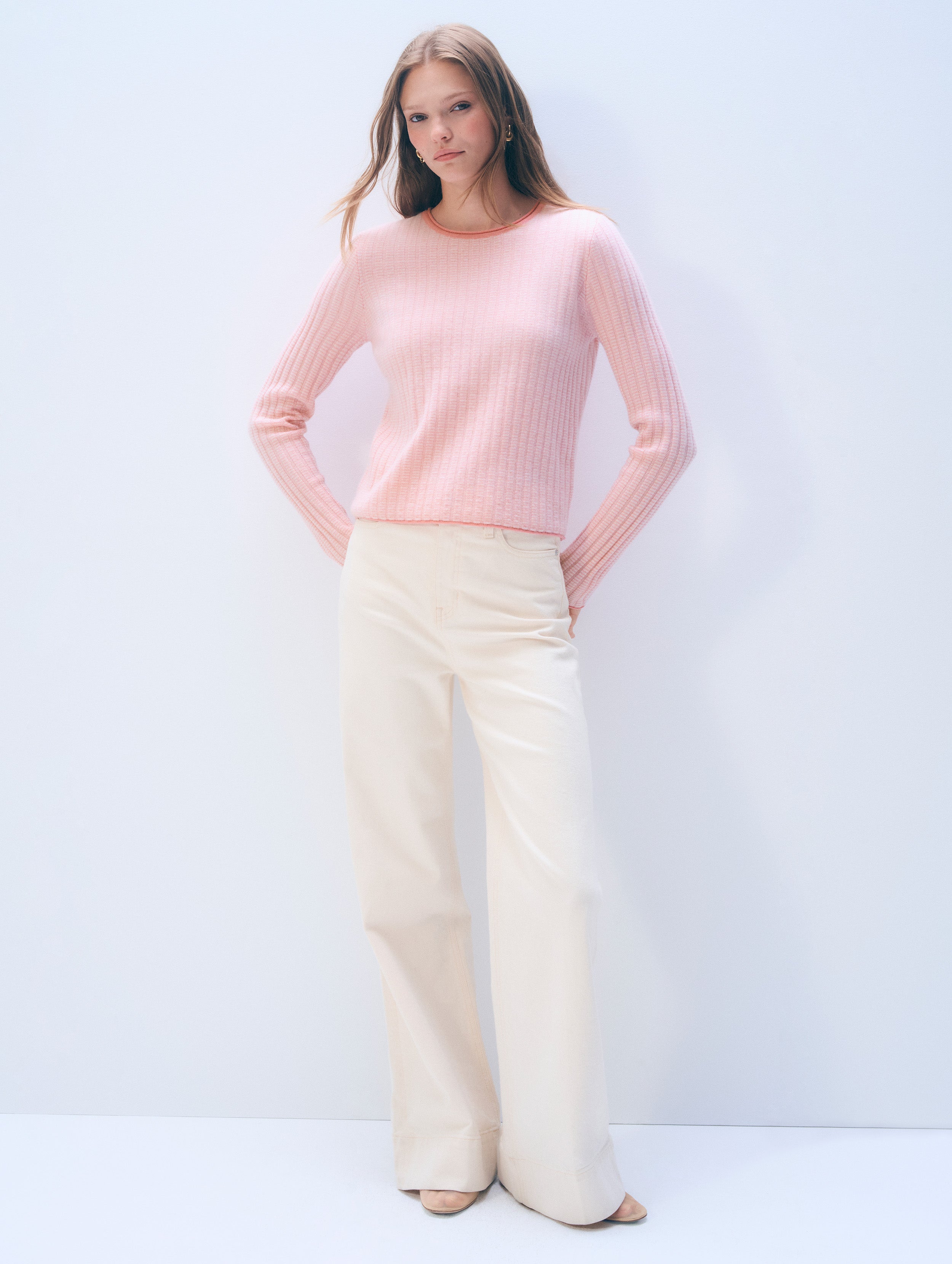Cashmere Textured Crewneck | Clay Pink Combo