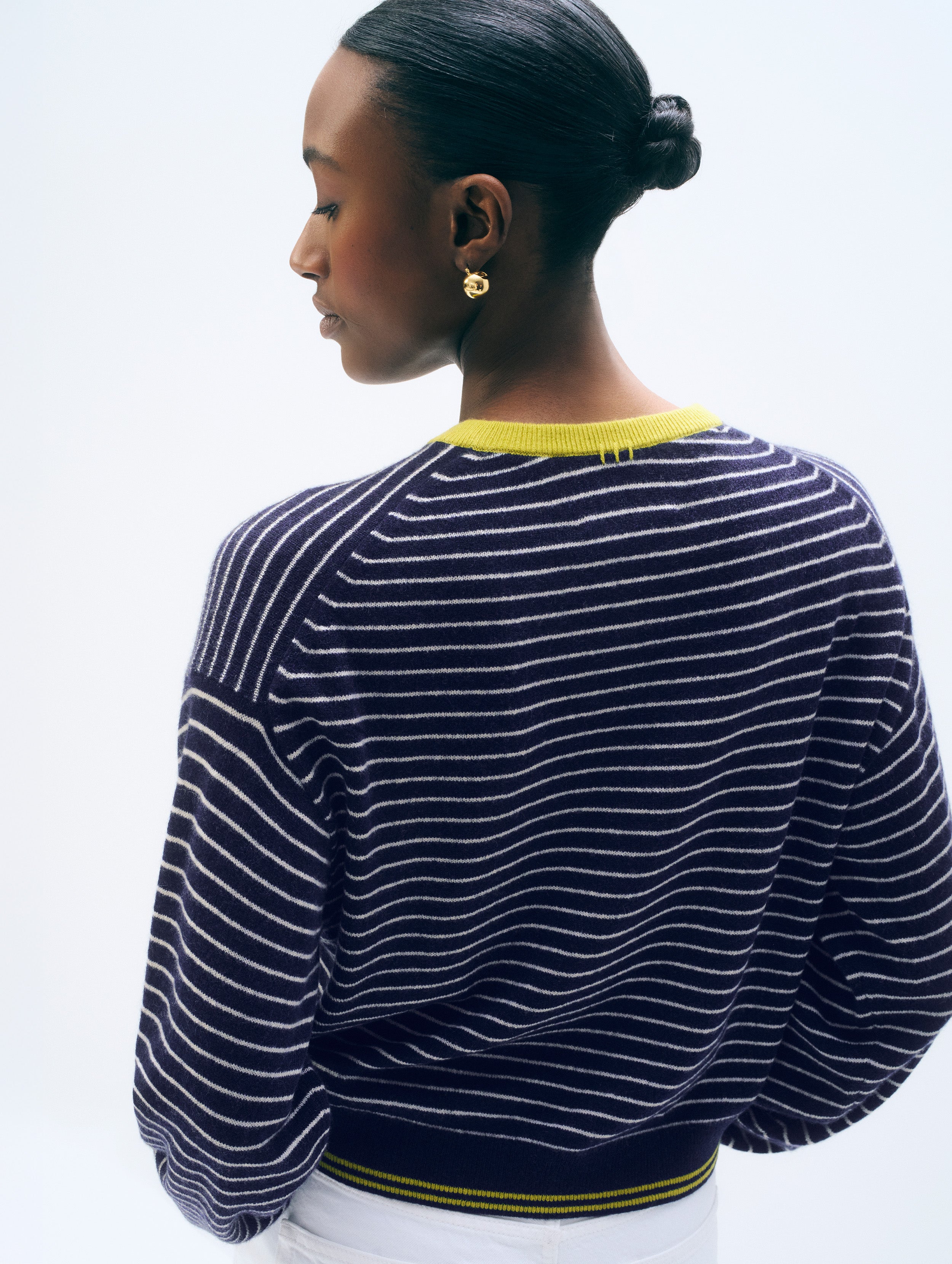 Cashmere Striped Crewneck | Deep Navy/Soft White/Citronelle