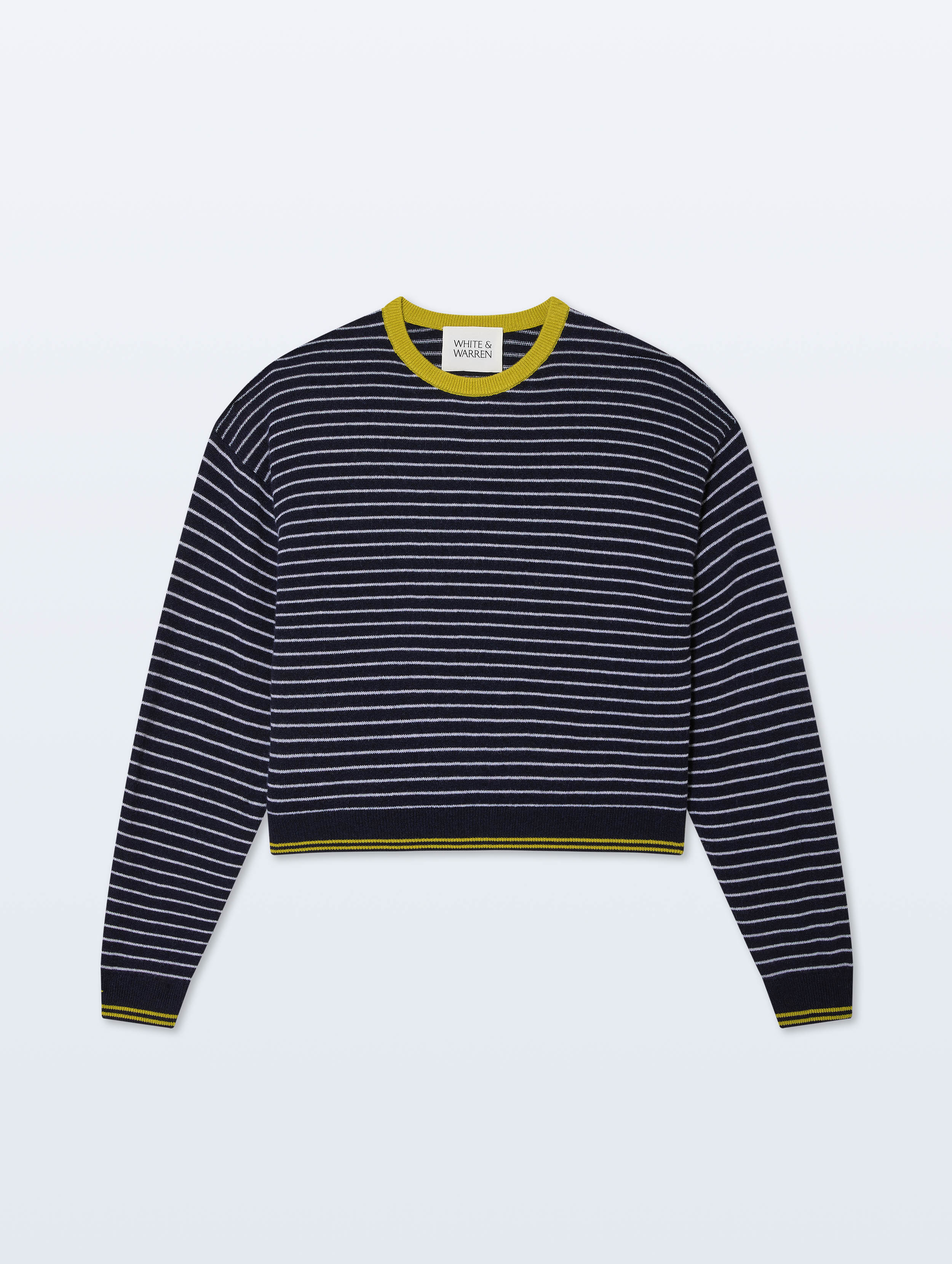 Cashmere Striped Crewneck | Deep Navy/Soft White/Citronelle