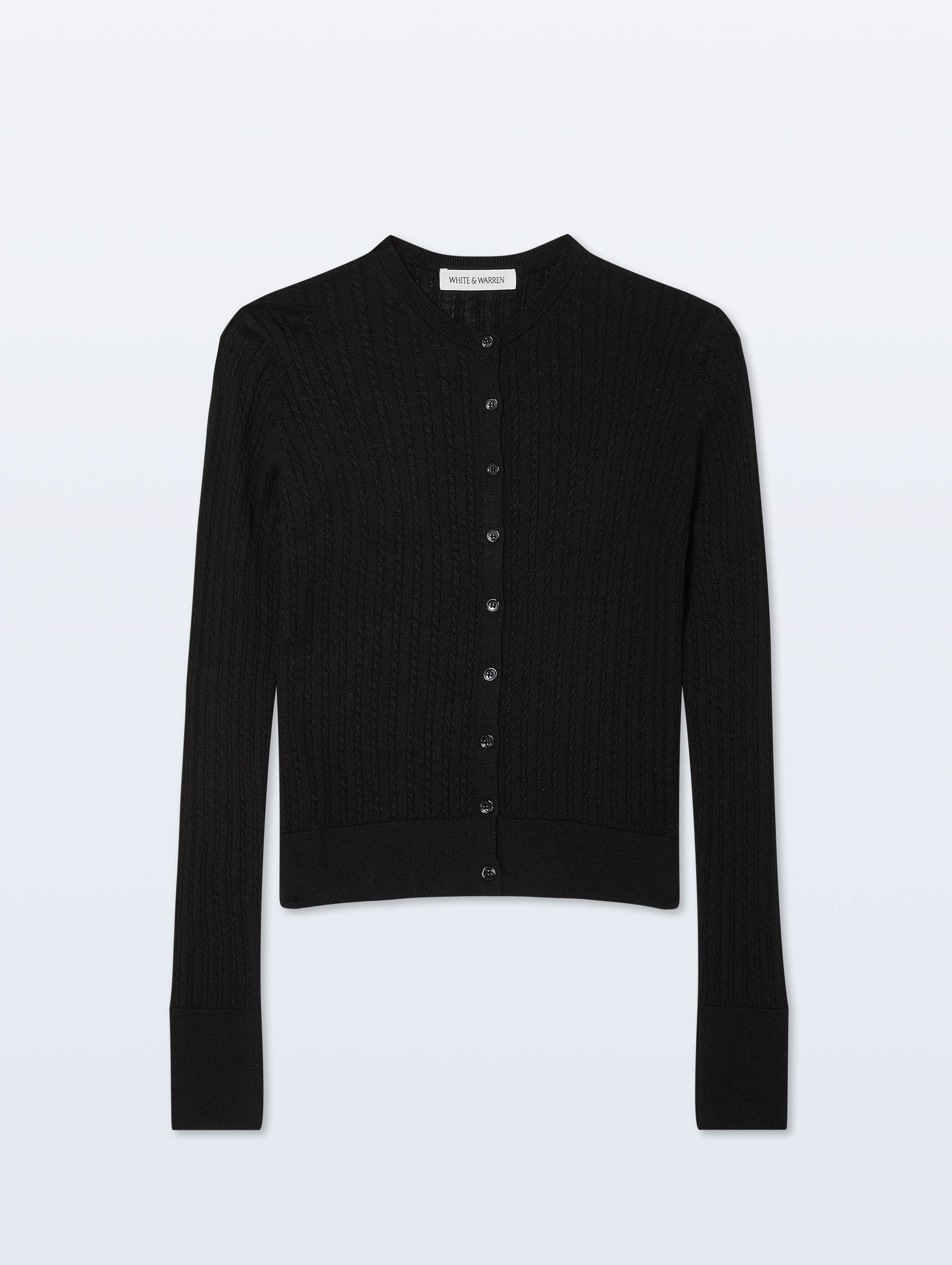 Cashmere Linen Fine Cable Cardigan | Black