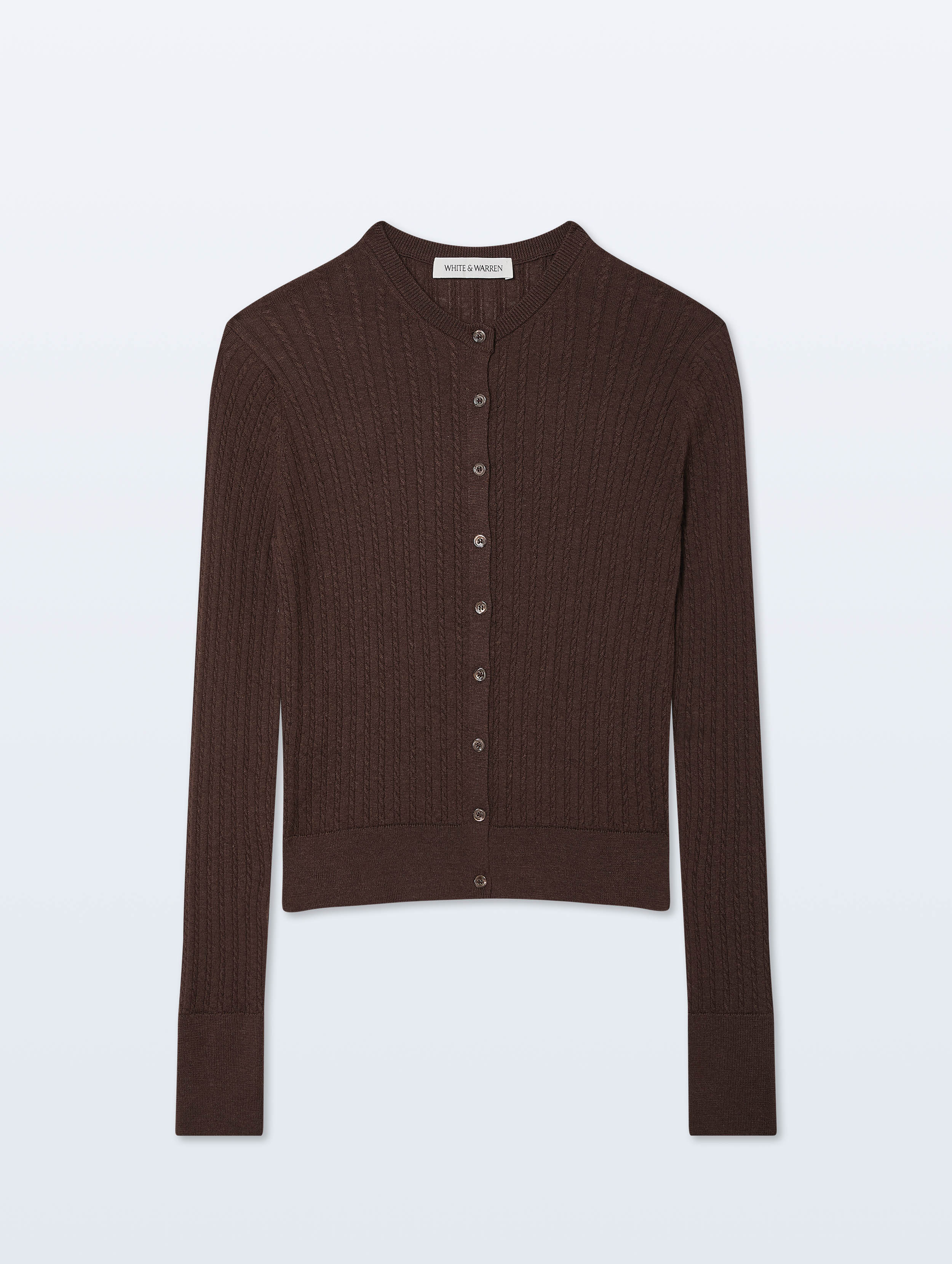 Cashmere Linen Fine Cable Cardigan | Dark Espresso