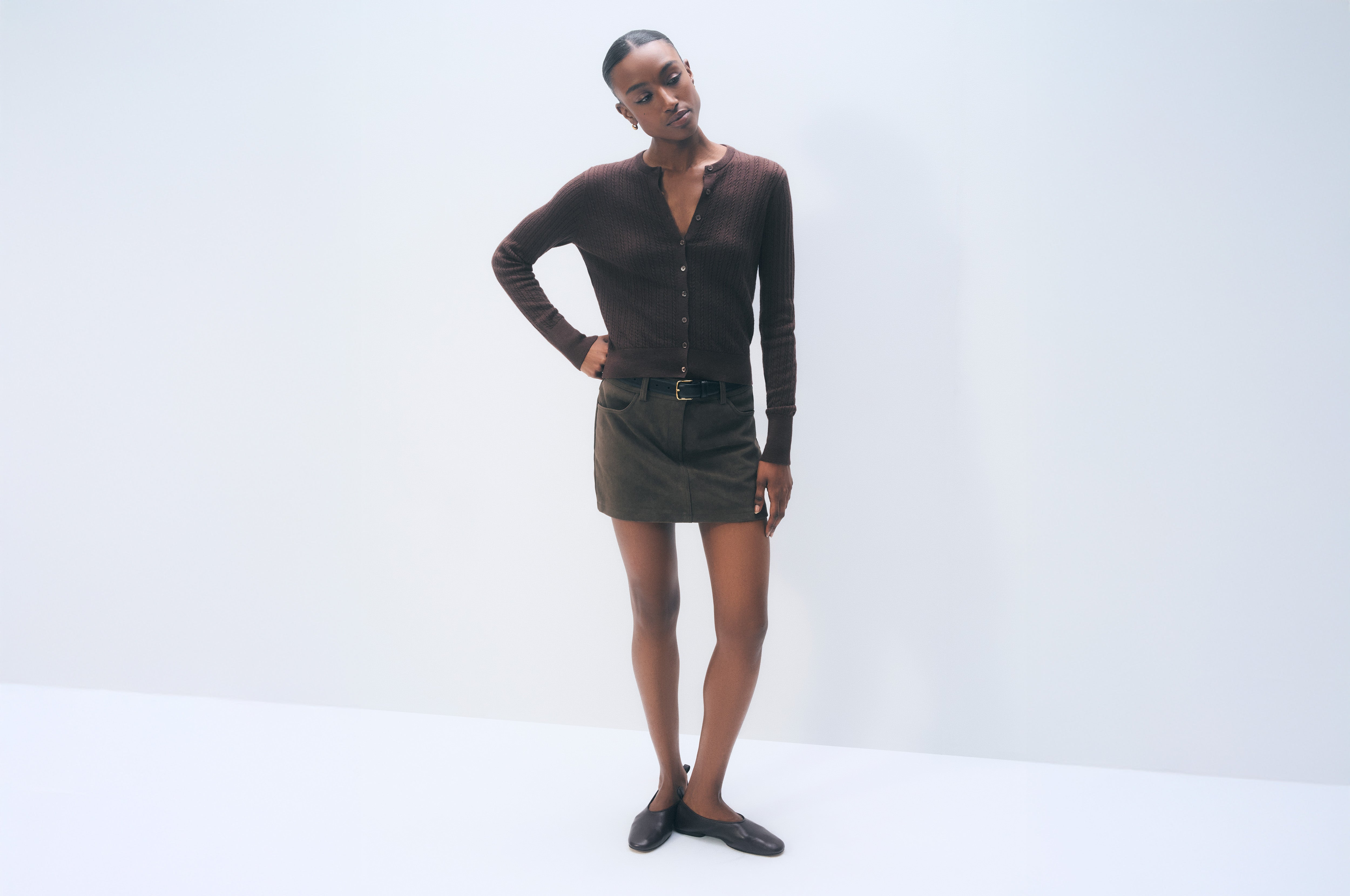 Cashmere Linen Fine Cable Cardigan | Dark Espresso