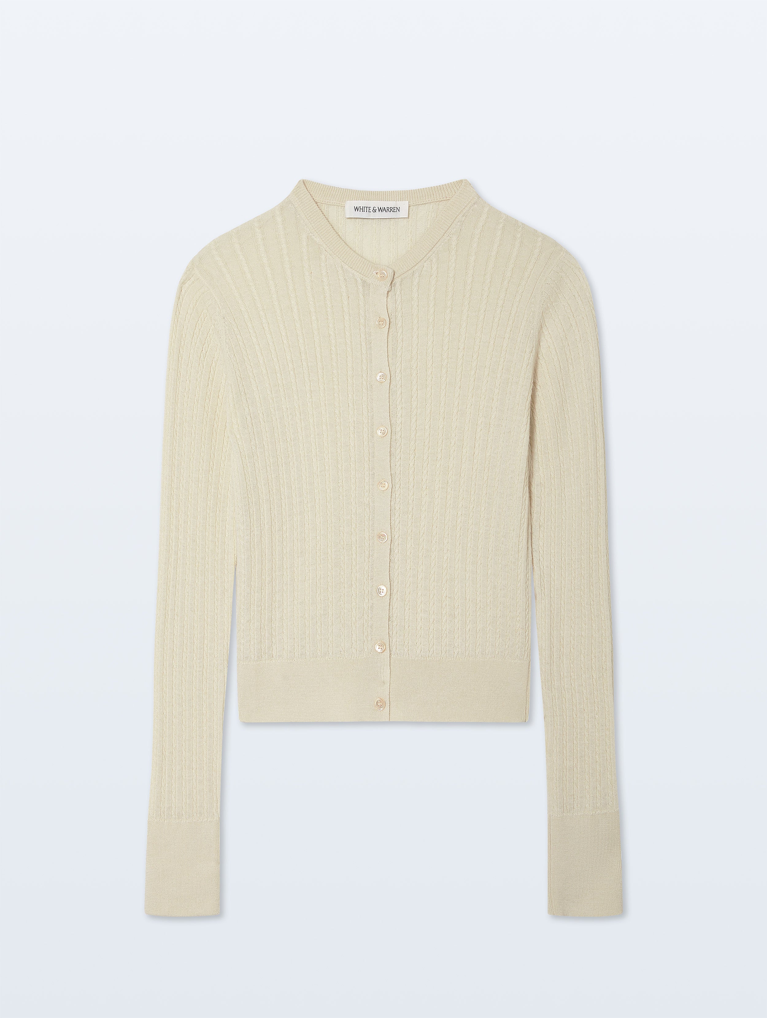 Cashmere Linen Fine Cable Cardigan | Ivory