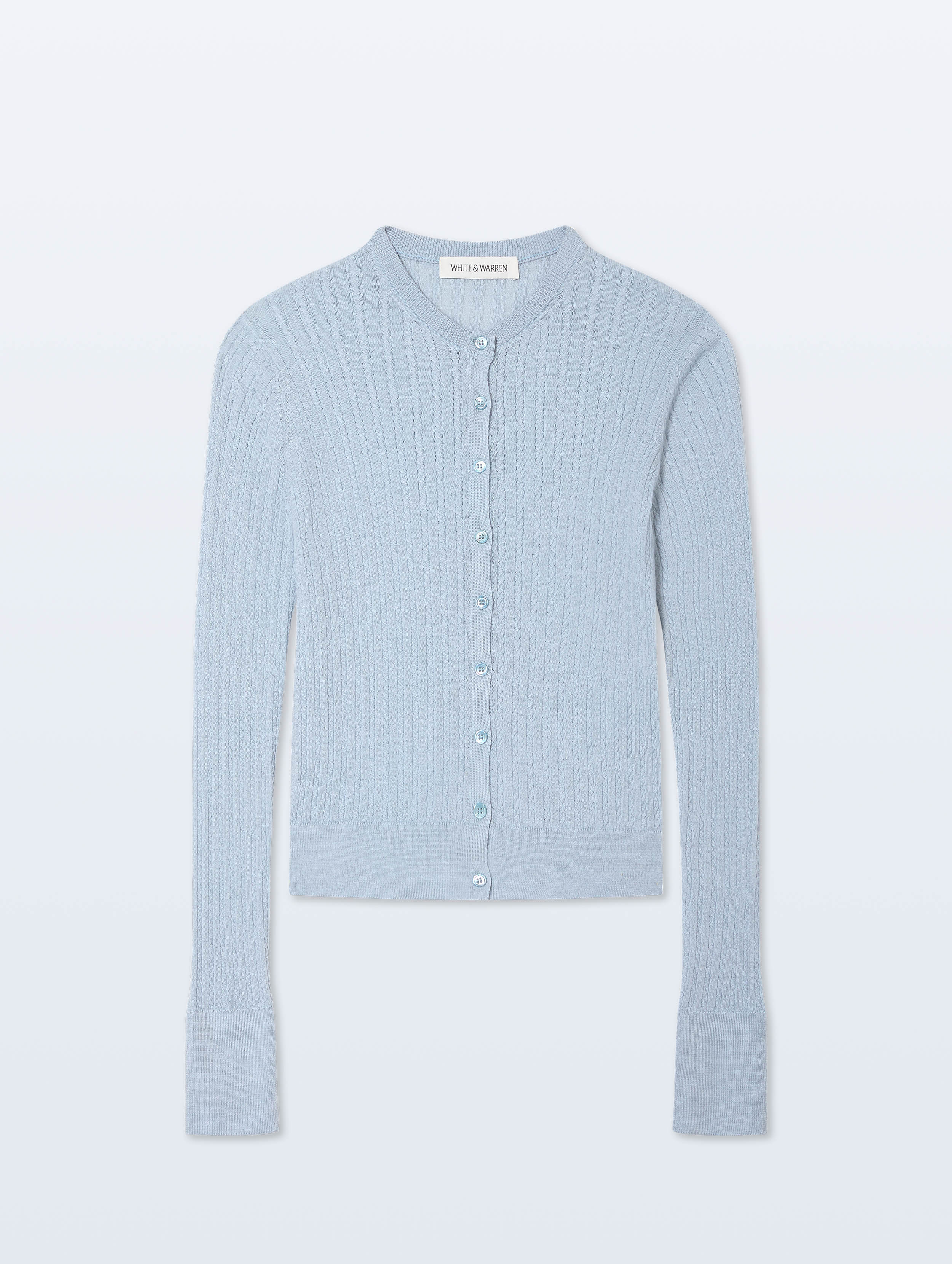 Cashmere Linen Fine Cable Cardigan | Pastel Blue