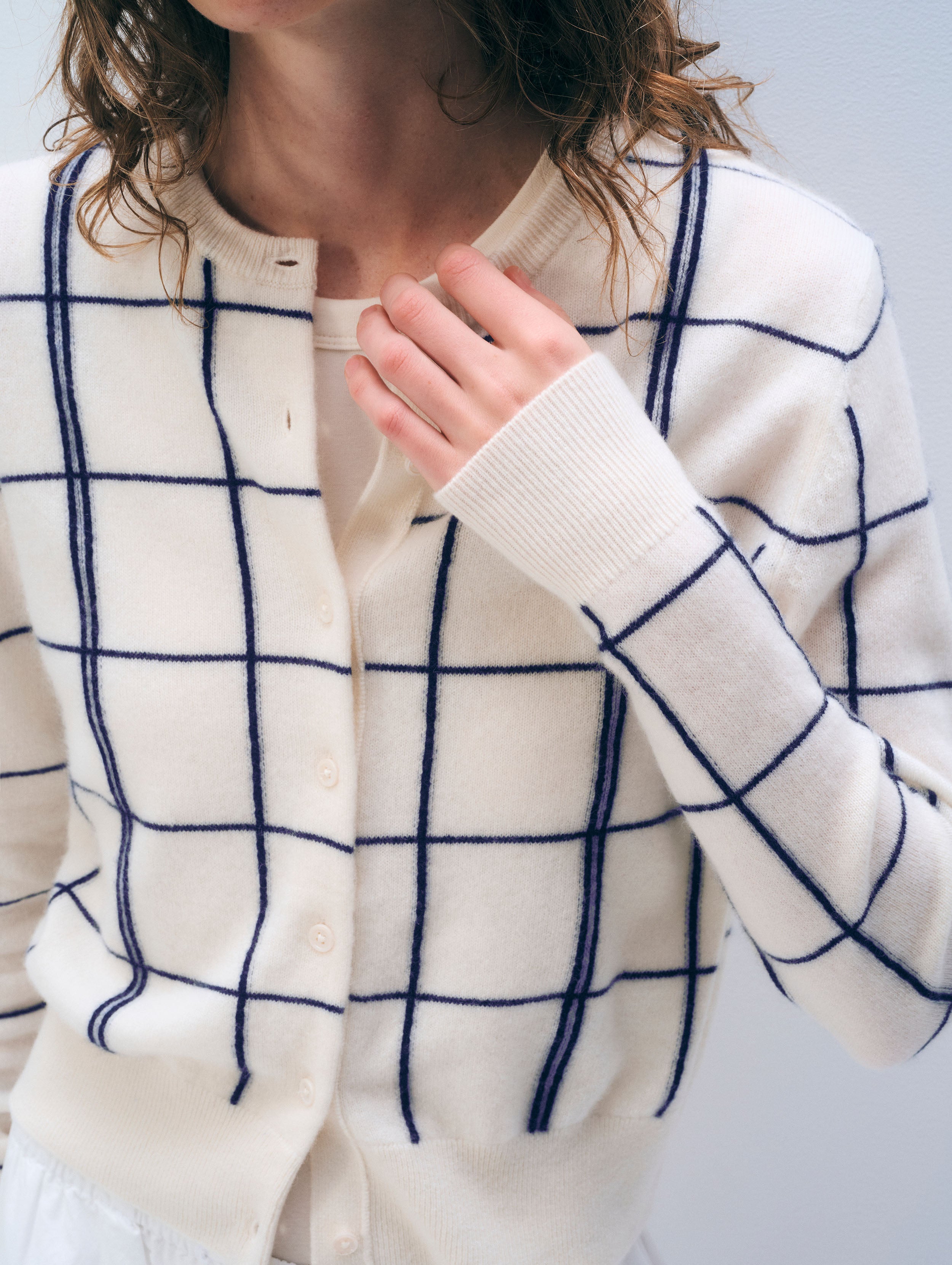 Cashmere Windowpane Cardigan | Soft White