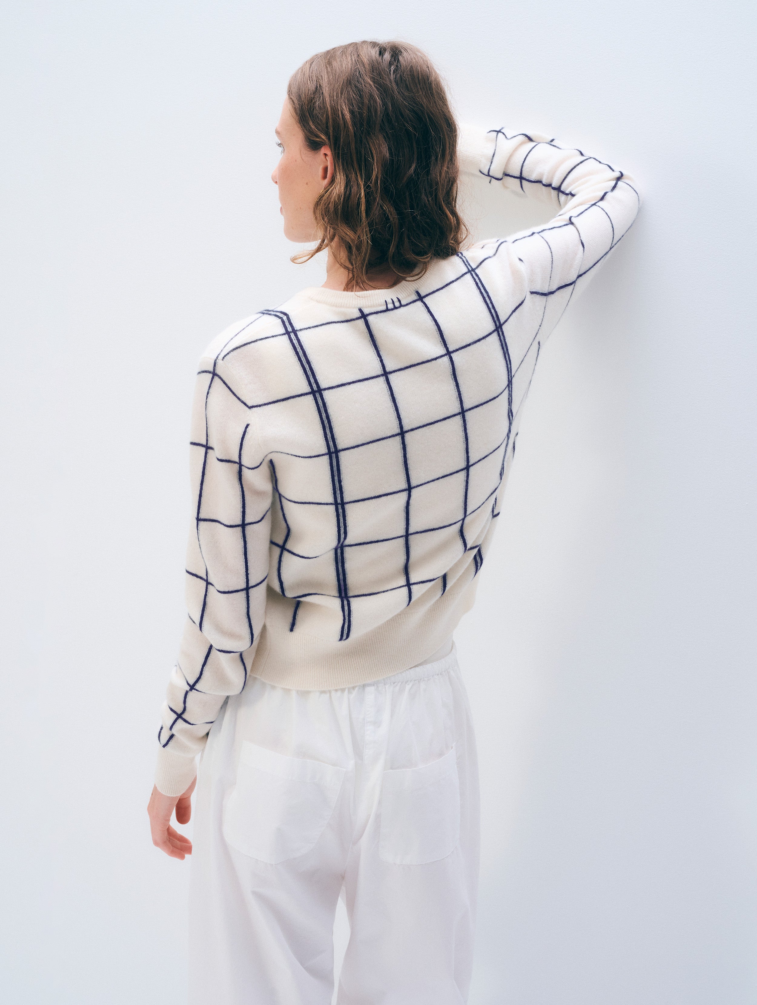Cashmere Windowpane Cardigan | Soft White